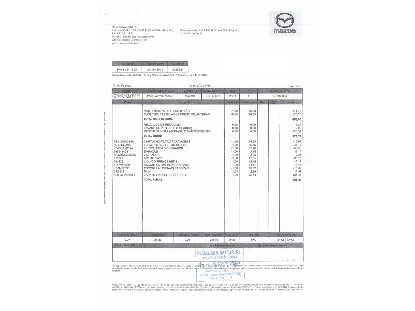 Foto del mantenimiento del Mazda CX-5 Mazda CX-5 2.0 G Zenith White 2WD AT (165 CV)