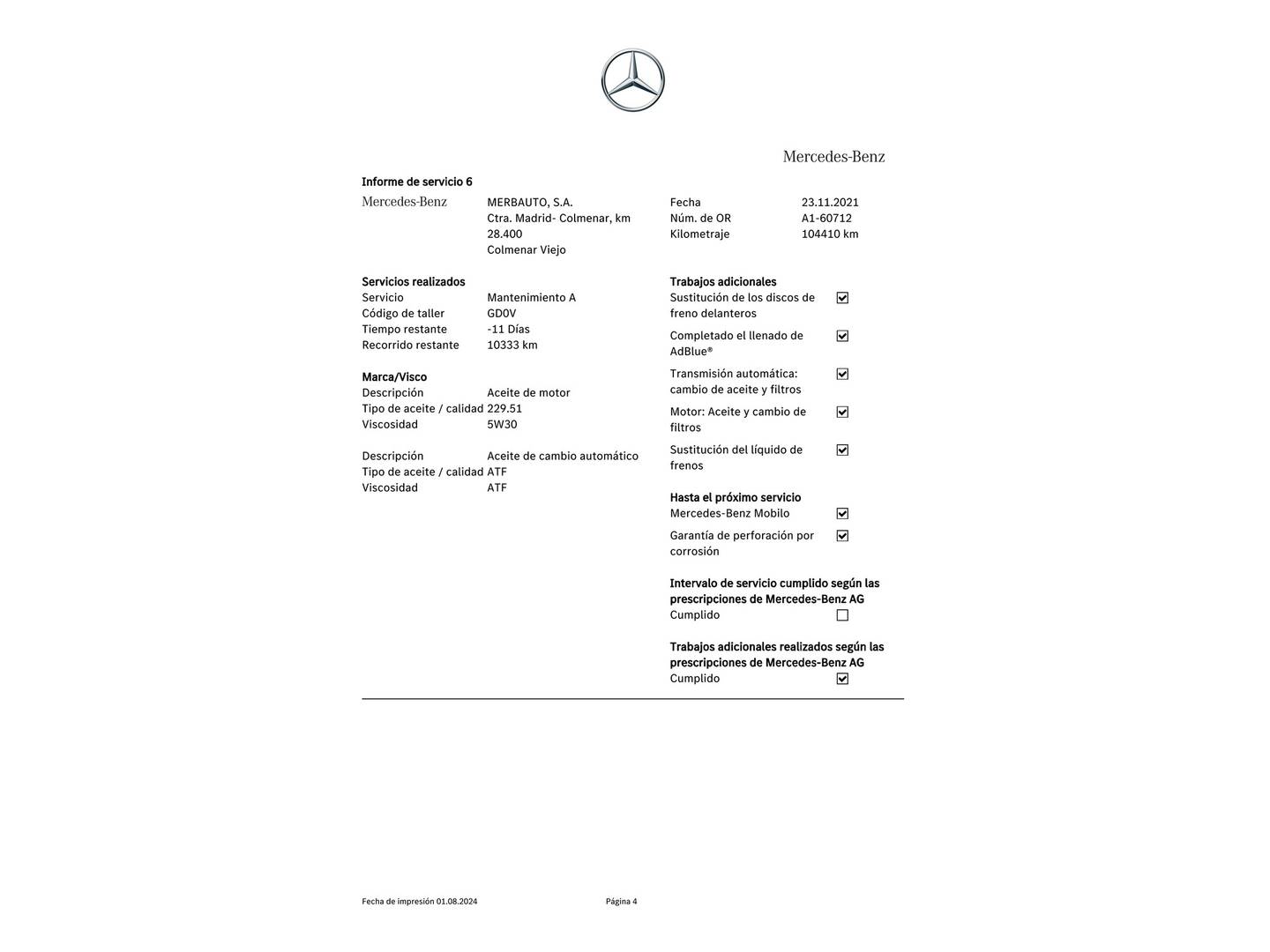 Foto del mantenimiento del Mercedes CLA Mercedes CLA 250 (211 CV)