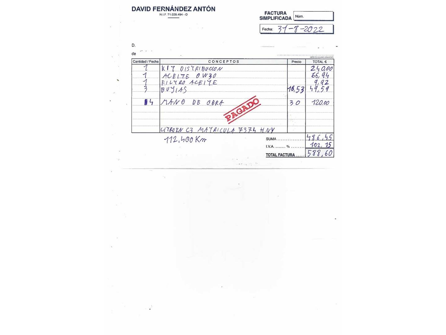 Foto del mantenimiento del Citroën C3 Citroën C3 1.2 VTi Collection (82 CV)