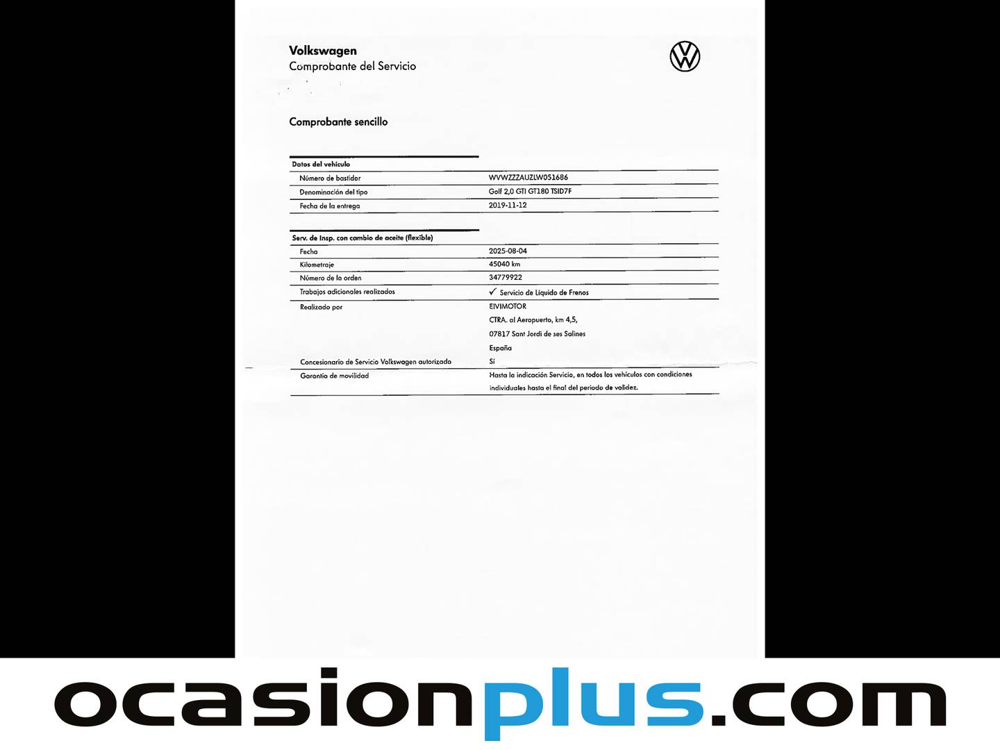 Foto del mantenimiento del Volkswagen Golf Volkswagen Golf GTI Performance 2.0 TSI  (245 CV) DSG