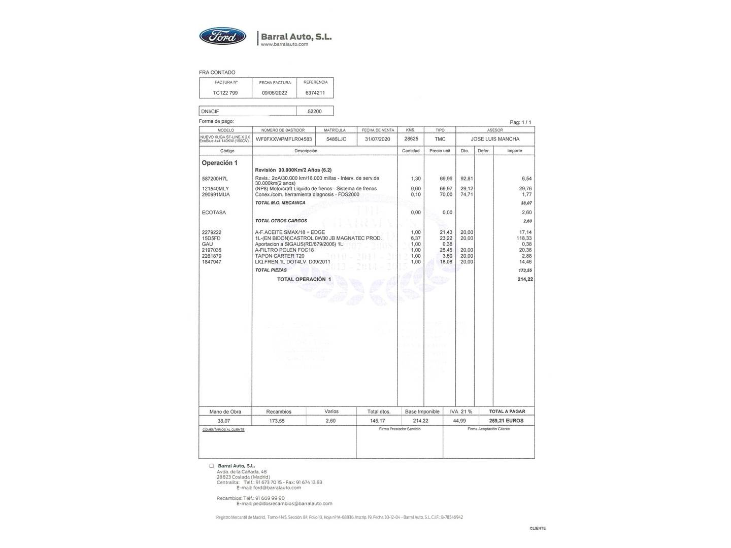 Foto del mantenimiento del Ford Kuga Ford Kuga 2.0 EcoBlue ST-Line X 4x4 Auto (190 CV)