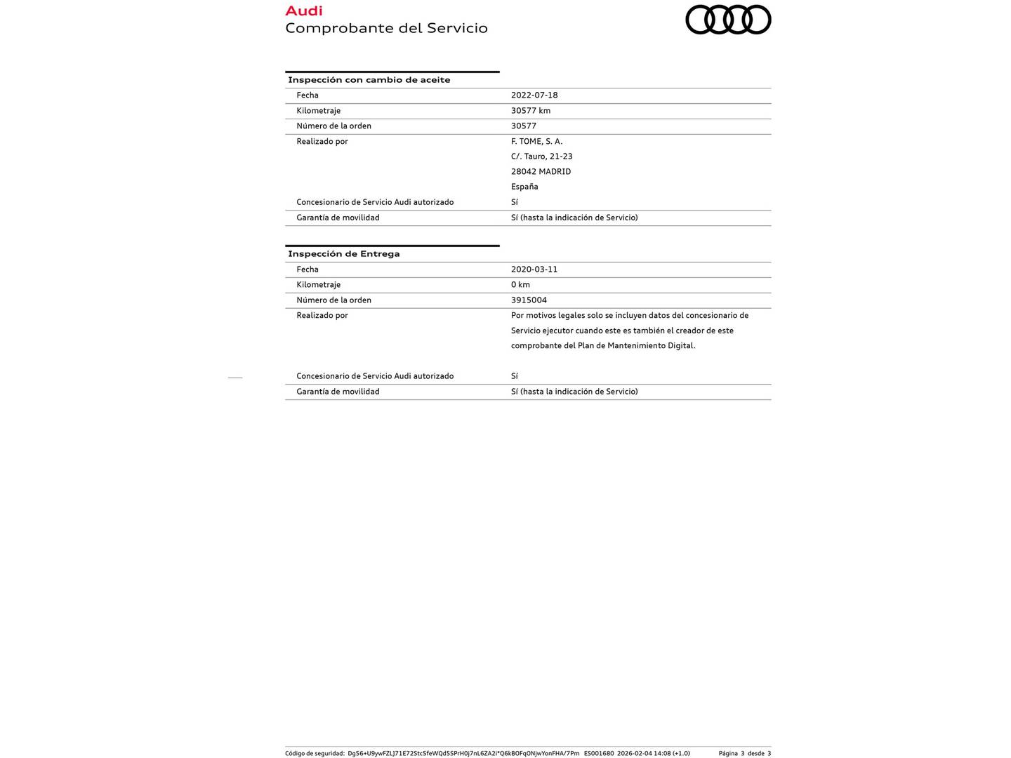 Foto del mantenimiento del Audi A3 Audi A3 Sportback S Line 40 e-tron (204 CV) S Tronic