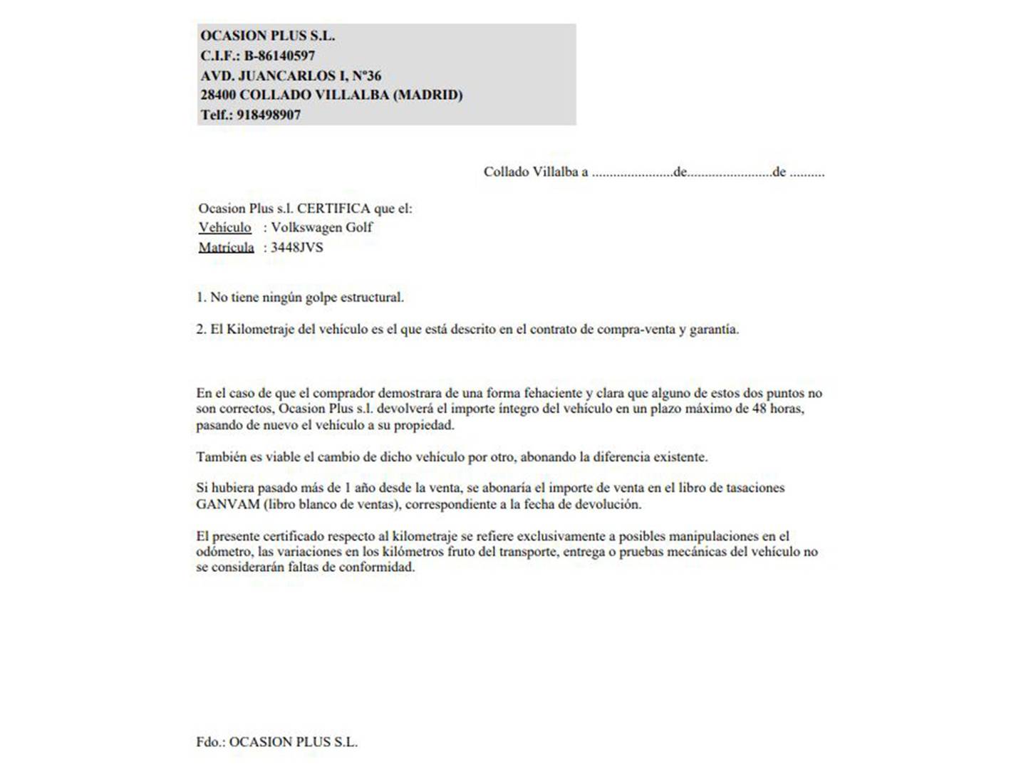 Foto del certificado del Volkswagen Golf Volkswagen Golf GTD 2.0 TDI BMT (184 CV)