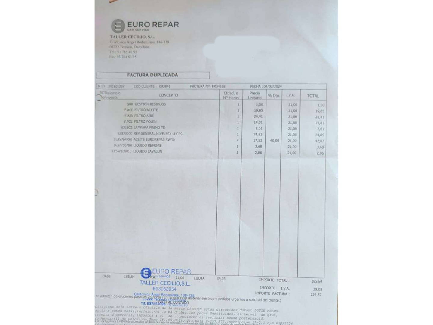 Foto del mantenimiento del Fiat 500 Fiat 500 0.9 Turbo TwinAir (85 CV)