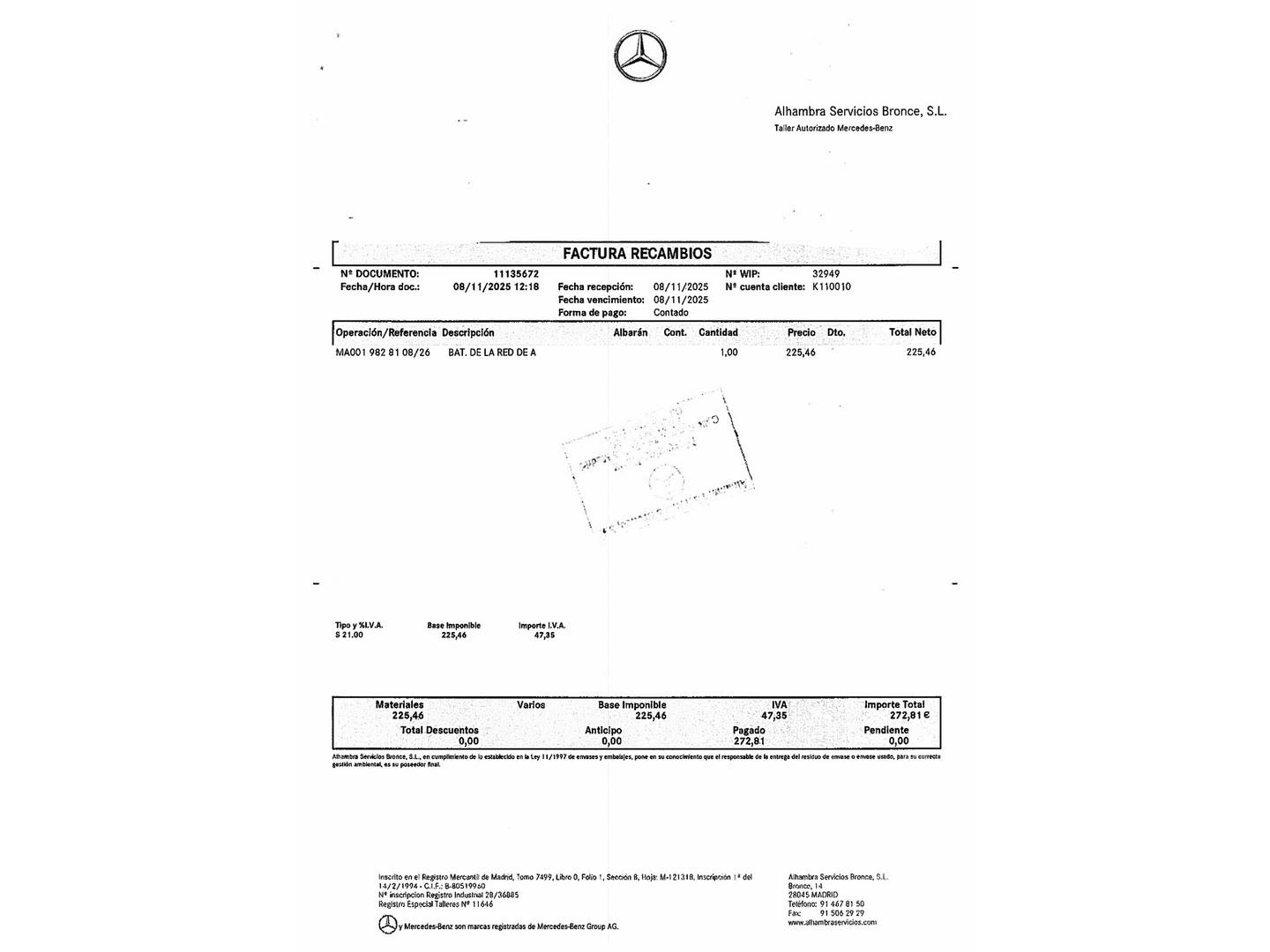 Foto del mantenimiento del Mercedes Clase A Mercedes Clase A 180 (136 CV) Pack AMG