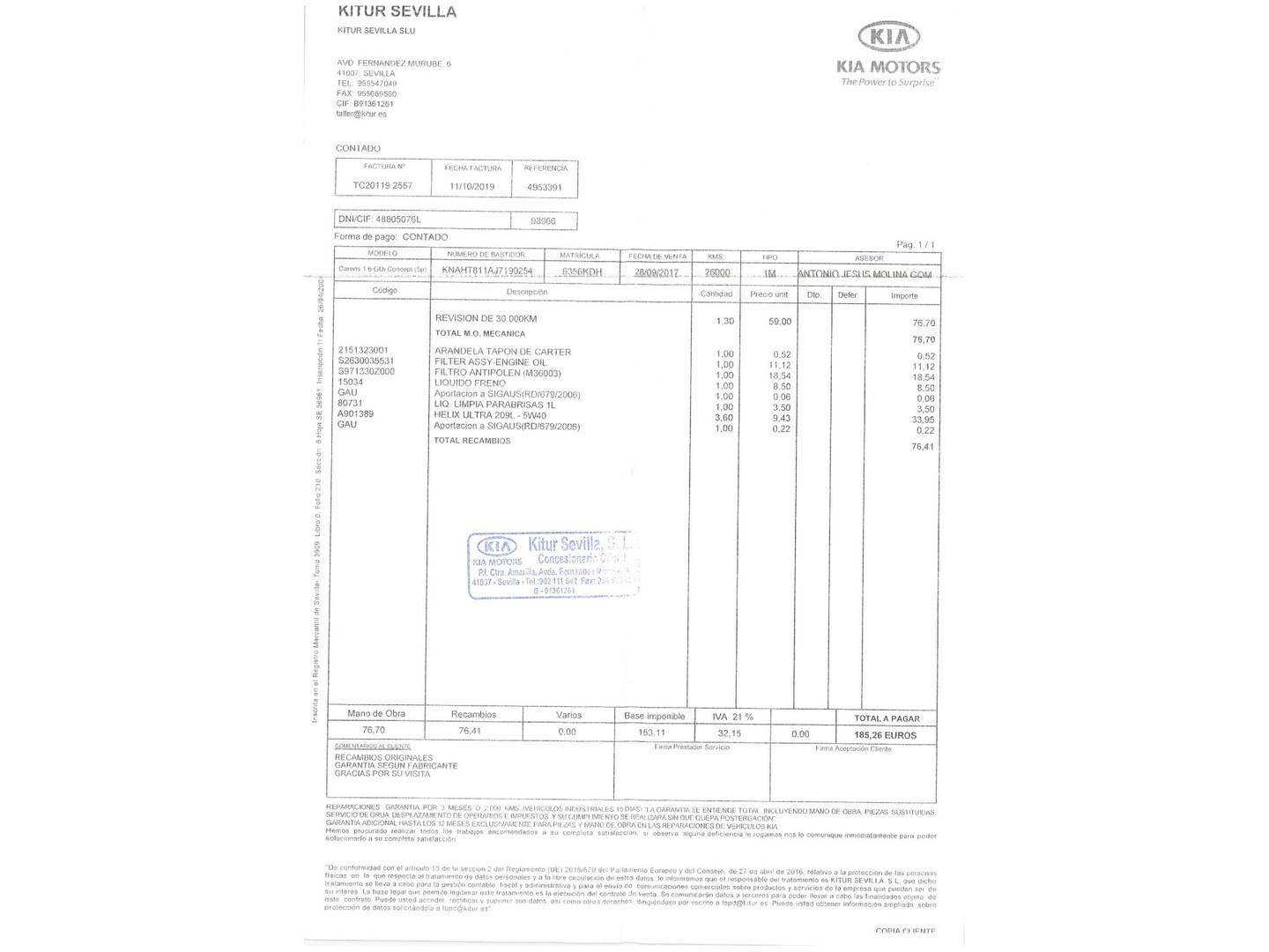 Foto del mantenimiento del KIA Carens KIA Carens 1.6 GDi Concept (135 CV)