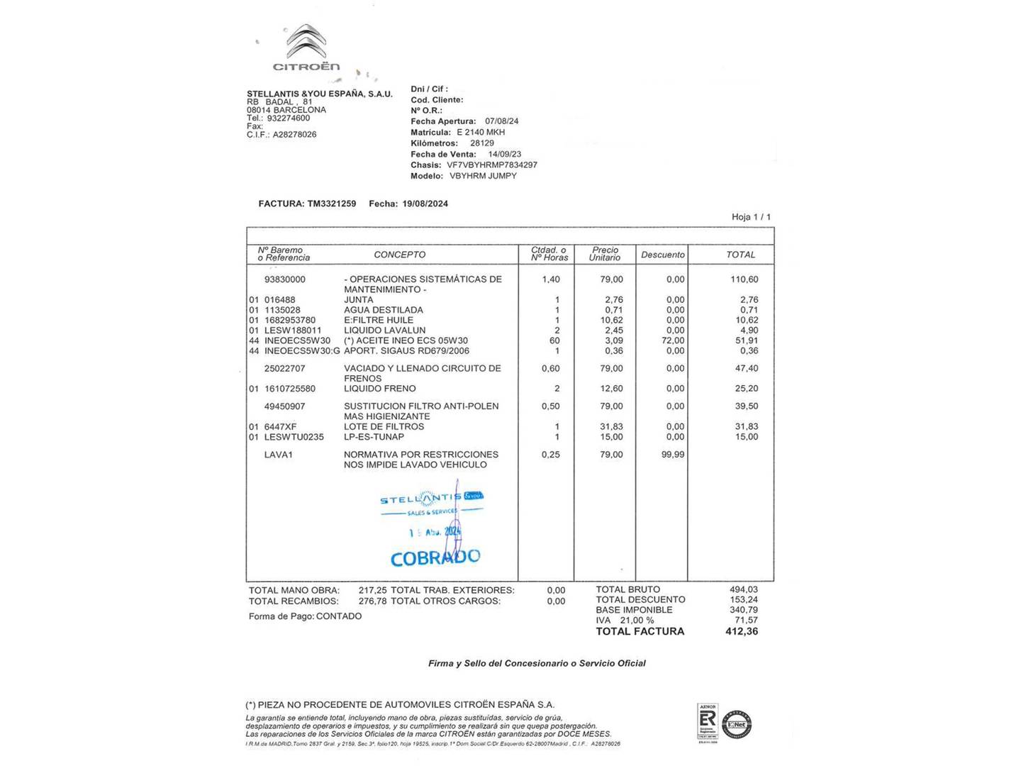Foto del mantenimiento del Citroën Jumpy Citroën Jumpy Furgon BlueHDi 100 Talla M (102 CV)