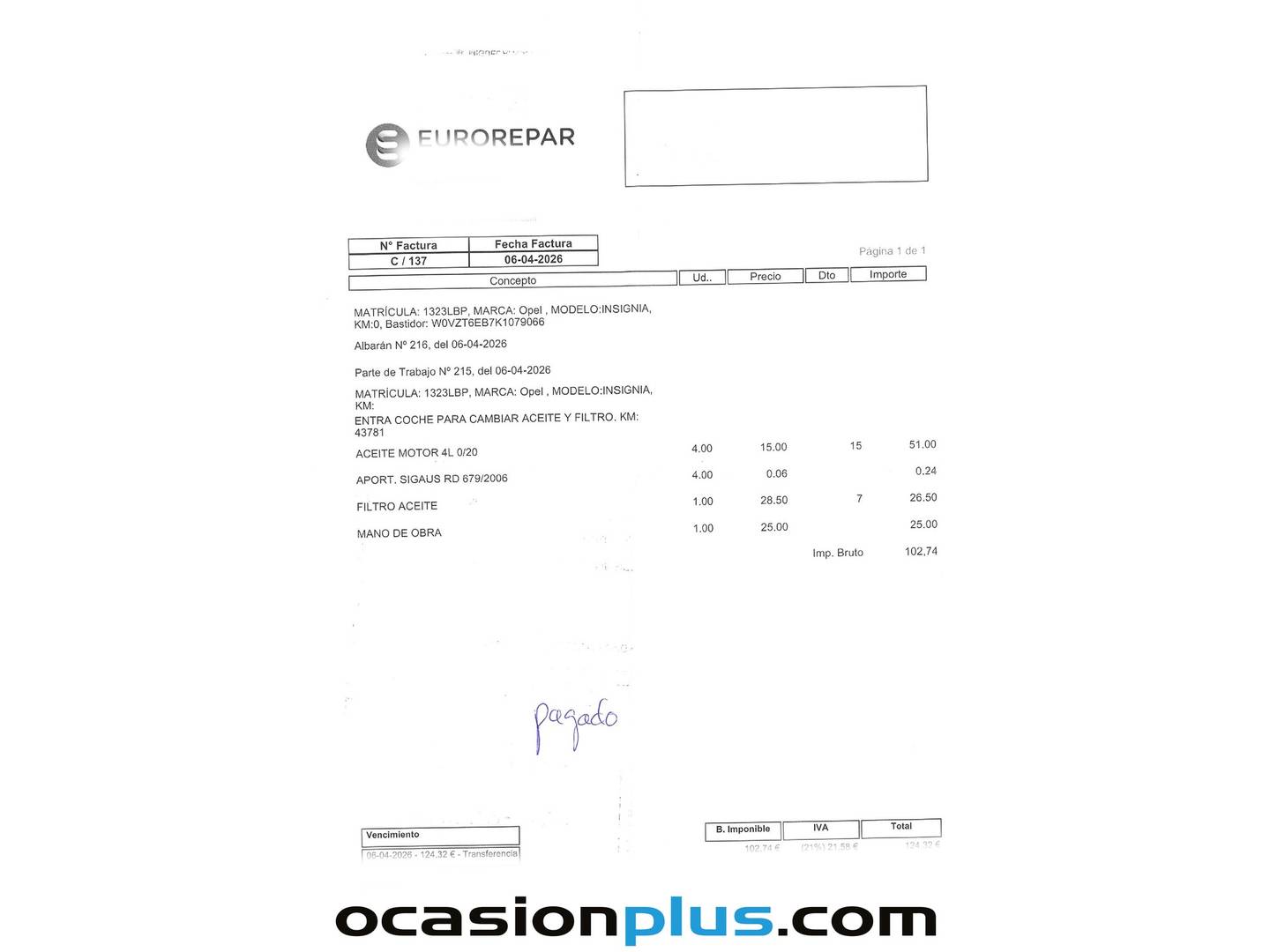 Foto del mantenimiento del Opel Insignia Opel Insignia GS 1.5 Turbo XFT S&S Innovation Auto (166 CV)