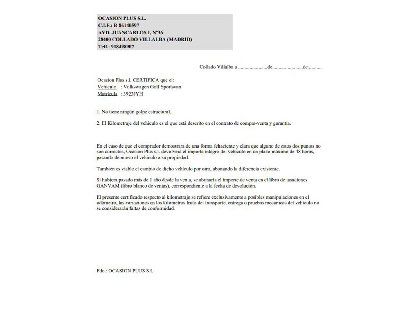 Foto del certificado del Volkswagen Golf Sportsvan Volkswagen Golf Sportsvan Advance 2.0 TDI BMT (150 CV)