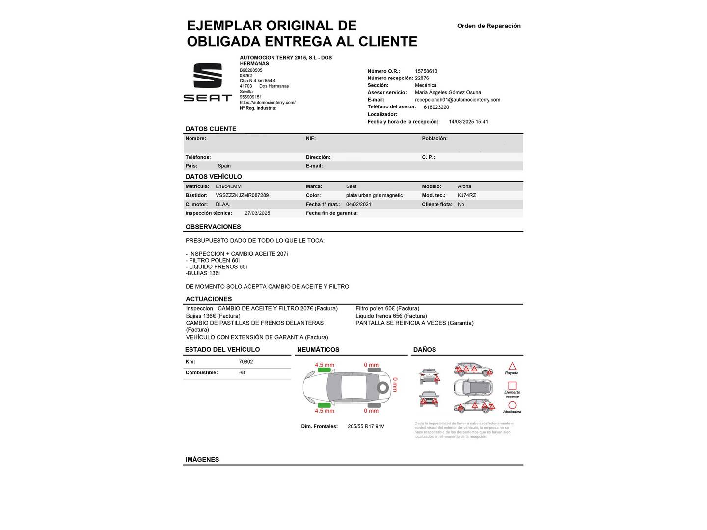 Foto del mantenimiento del Seat Arona Seat Arona 1.0 TSI Ecomotive Xcellence DSG (110 CV)