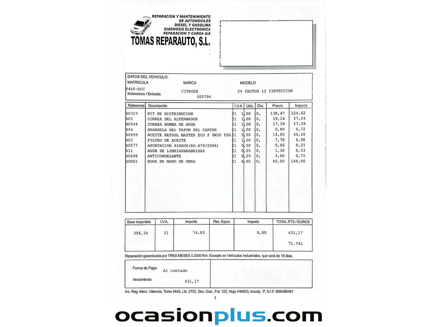 Foto del mantenimiento del Citroën C4 Cactus Citroen C4 Cactus PureTech 82 Feel (82 CV)