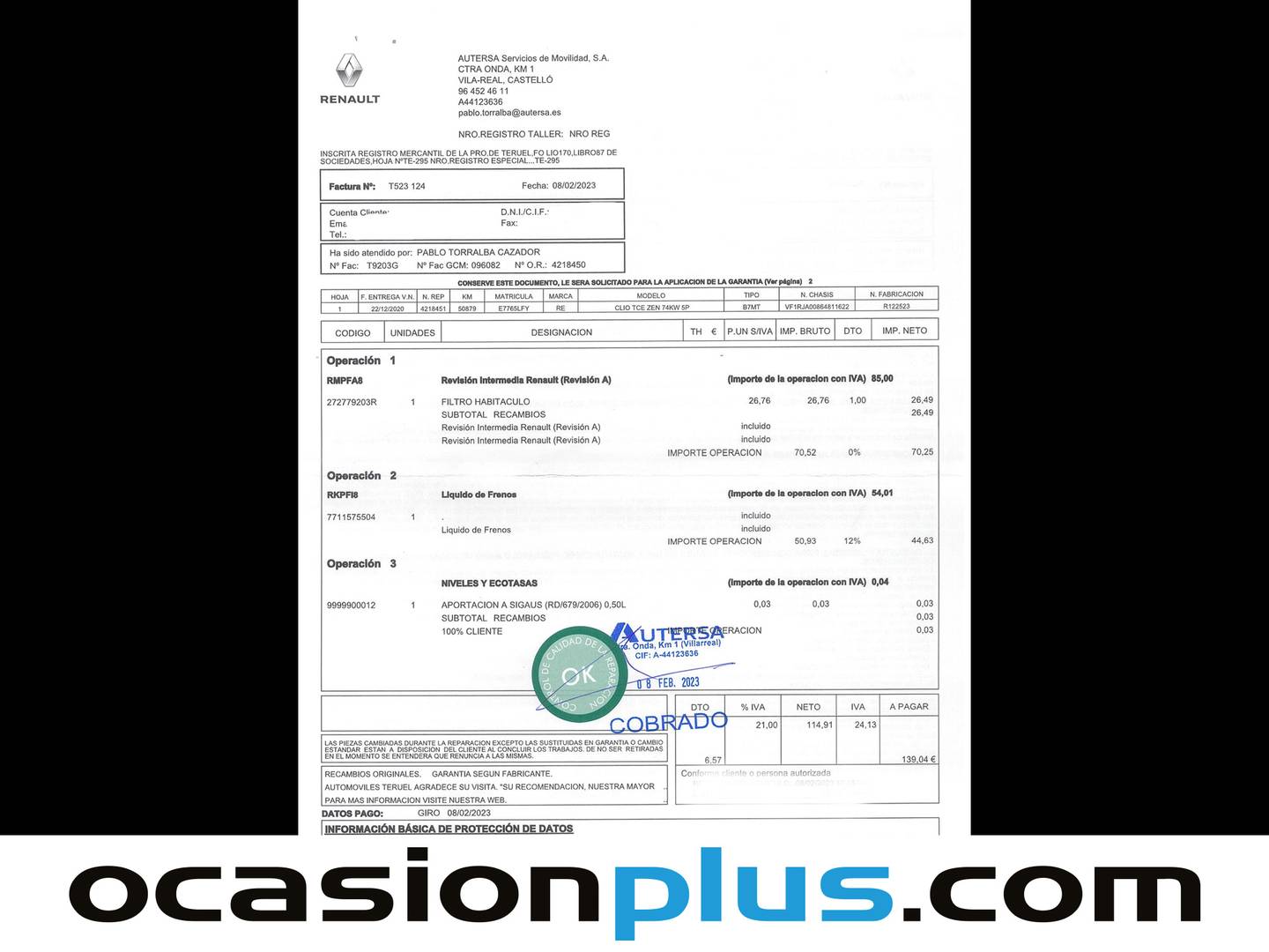 Foto del mantenimiento del Renault Clio Renault Clio Zen TCe (100 CV) GPF