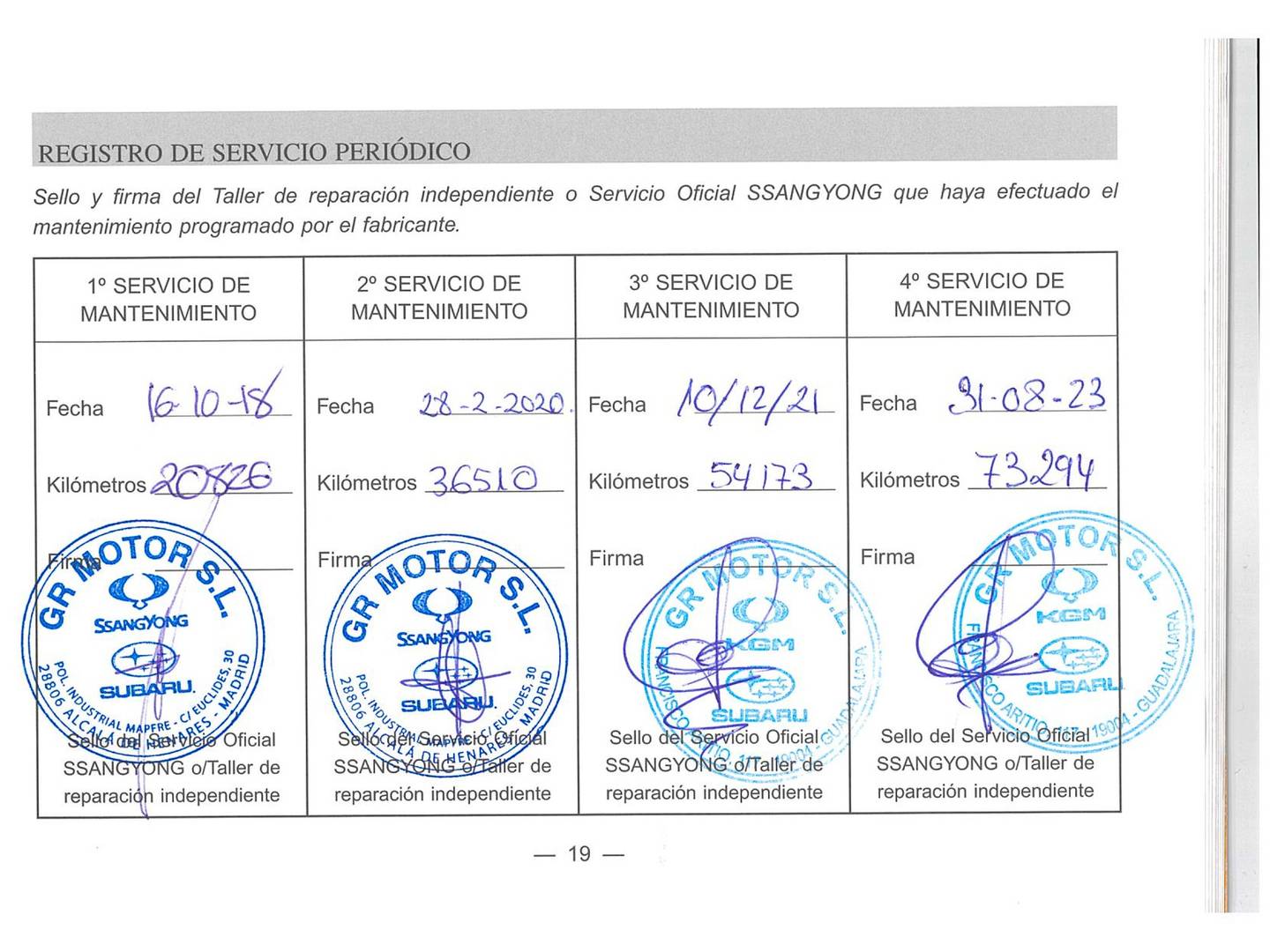 Foto del mantenimiento del SsangYong Rodius SsangYong Rodius D22T Premium (178 CV) 7 Plazas