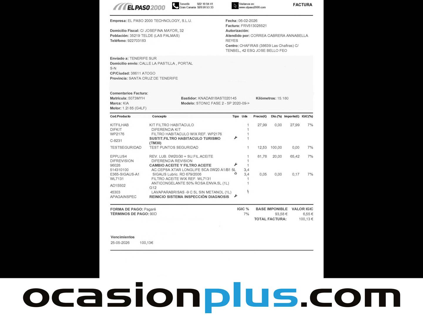 Foto del mantenimiento del KIA Stonic KIA Stonic 1.2 DPi Drive (79 CV)