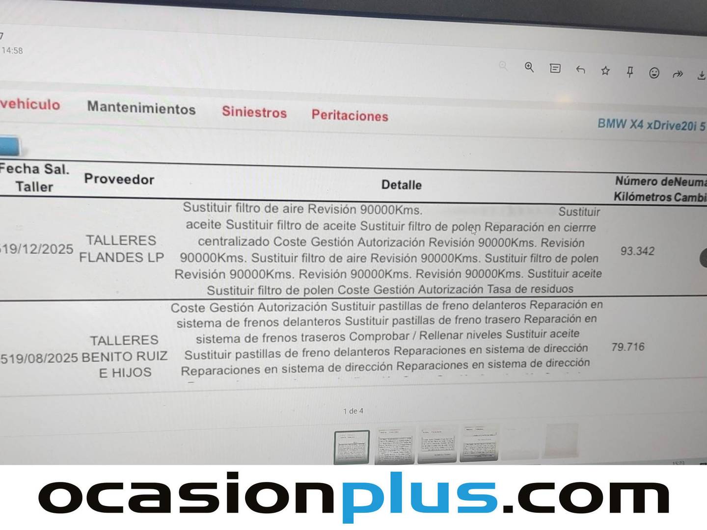 Foto del mantenimiento del BMW X4 BMW X4 xDrive20i (184 CV)