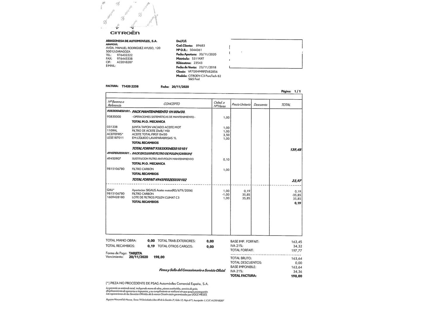 Foto del mantenimiento del Citroën C3 Citroën C3 PureTech 82 Feel (82 CV)