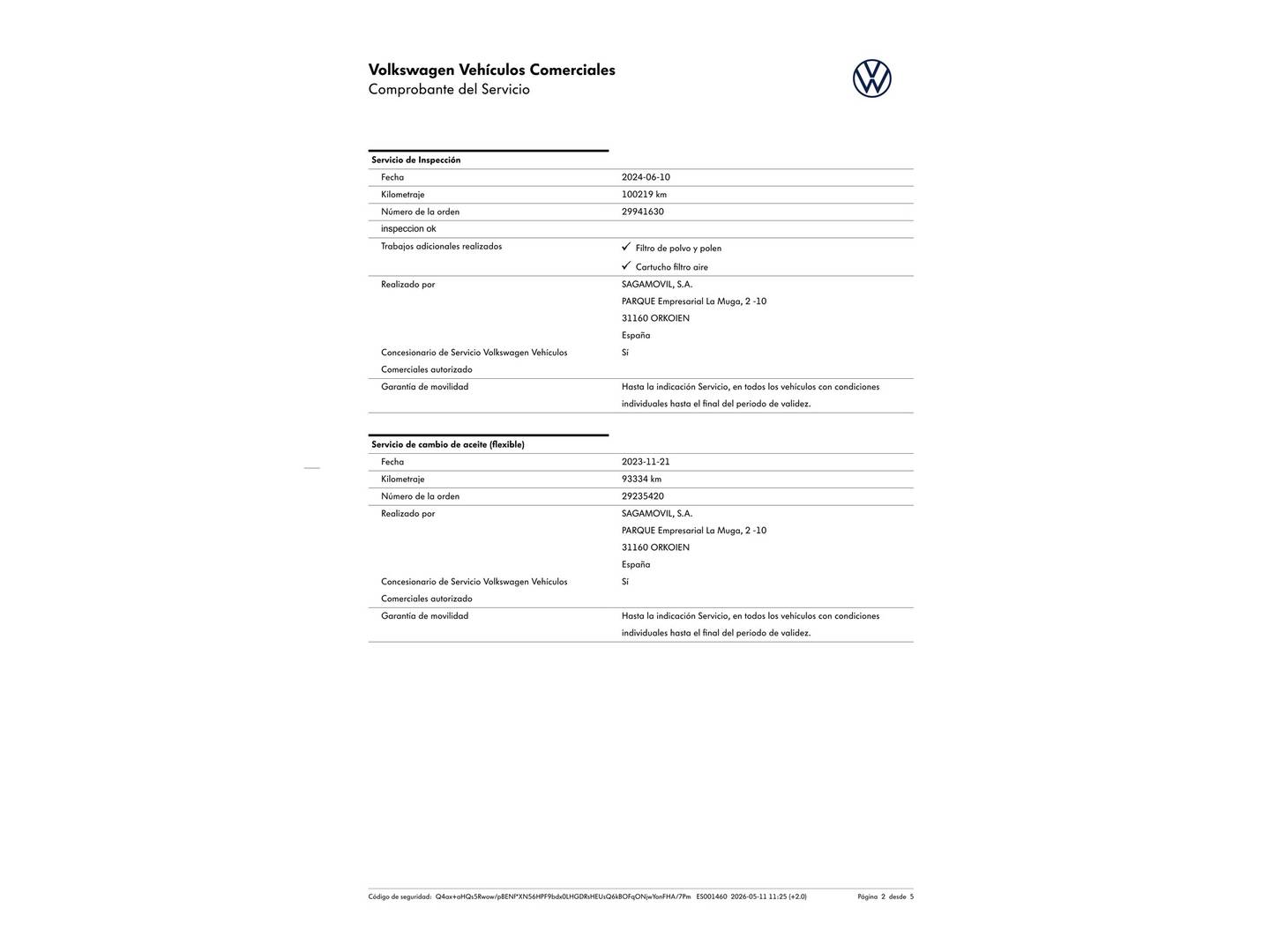 Foto del mantenimiento del Volkswagen Multivan Volkswagen Multivan The Original Corto 2.0 TDI BMT (150 CV) DSG 7 Plazas