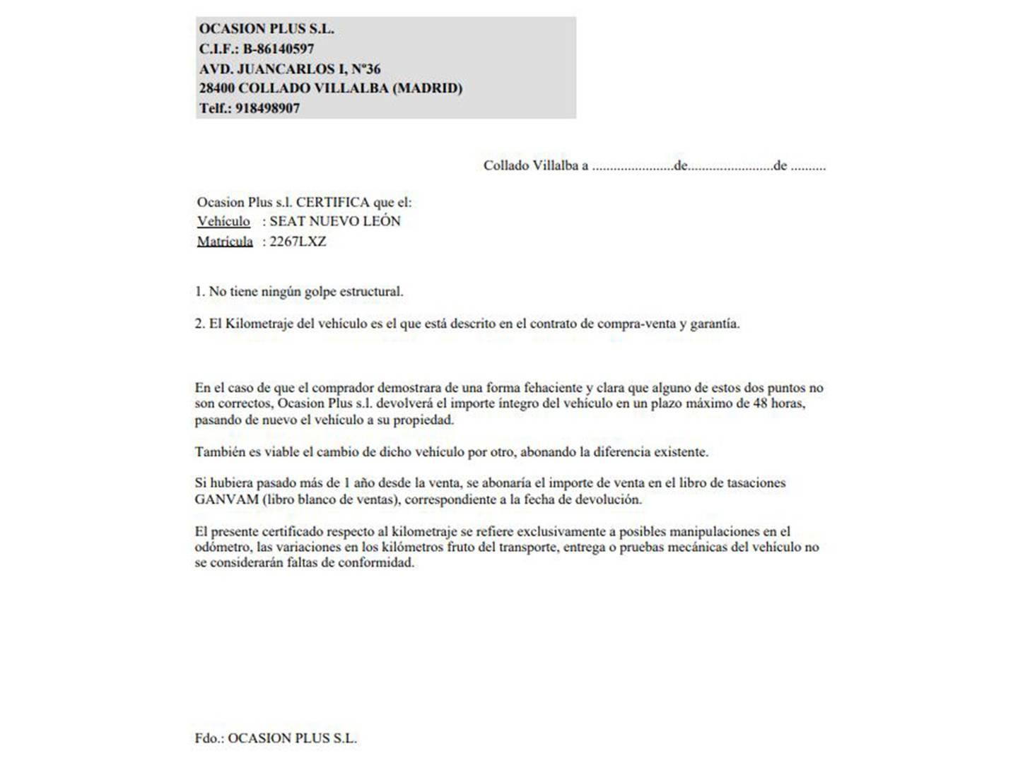 Foto del certificado del Seat León Seat León 1.0 TSI S&S Style Go (110 CV)