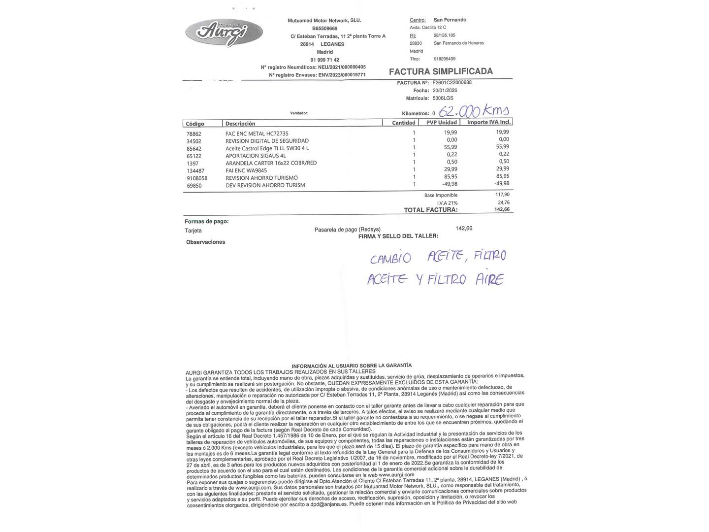 Foto del mantenimiento del Seat León Seat León 1.5 TSI S&S FR Fast Edition (150 CV)