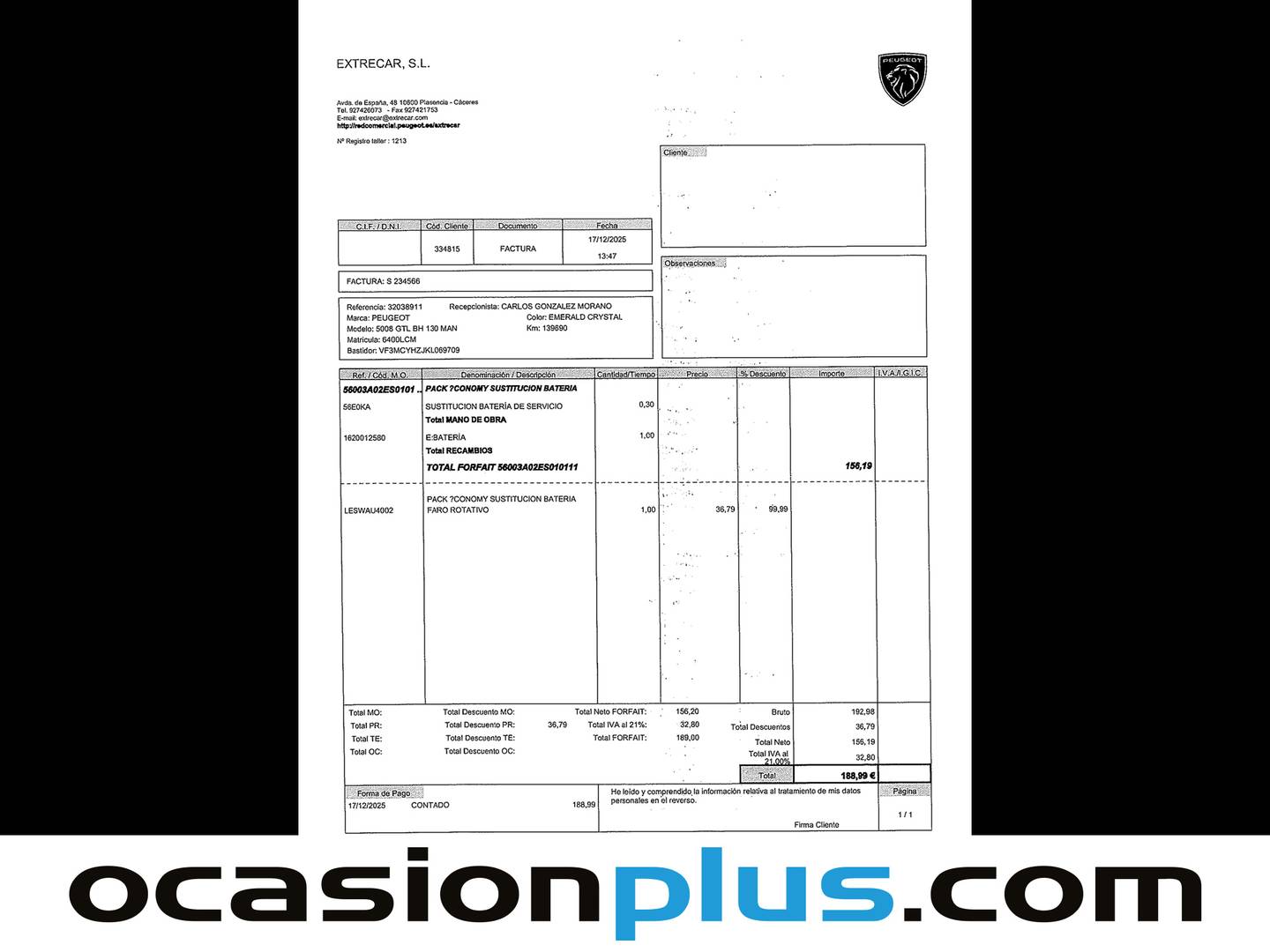 Foto del mantenimiento del Peugeot 5008 Peugeot 5008 1.5 BlueHDi S&S GT Line (130 CV) 7 Plazas