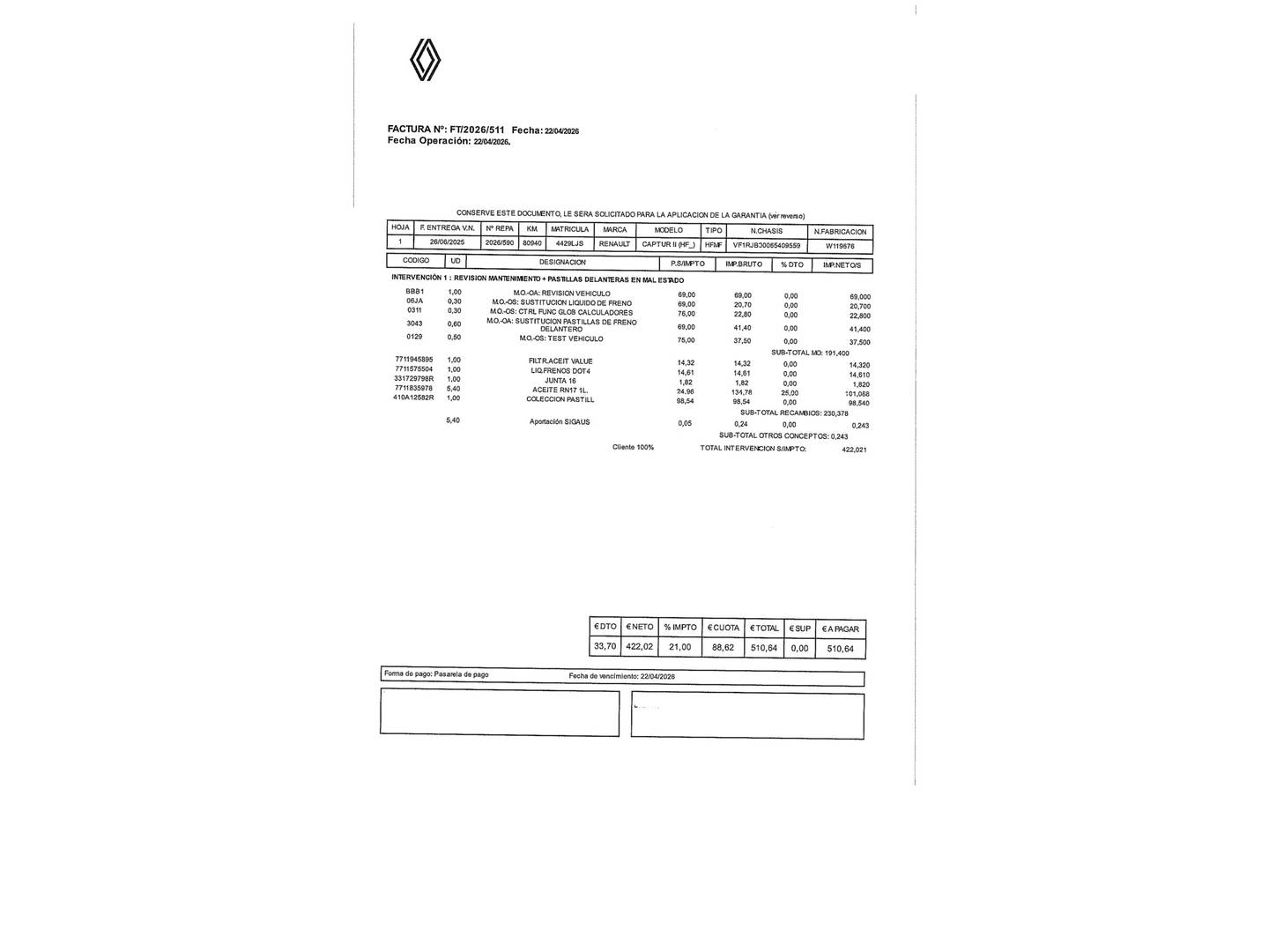 Foto del mantenimiento del Renault Captur Renault Captur Zen TCe (130 CV) GPF