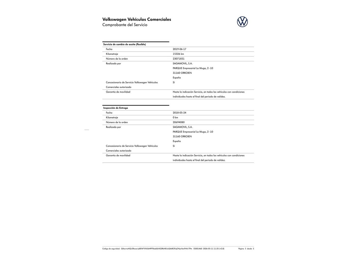 Foto del mantenimiento del Volkswagen Multivan Volkswagen Multivan The Original Corto 2.0 TDI BMT (150 CV) DSG 7 Plazas