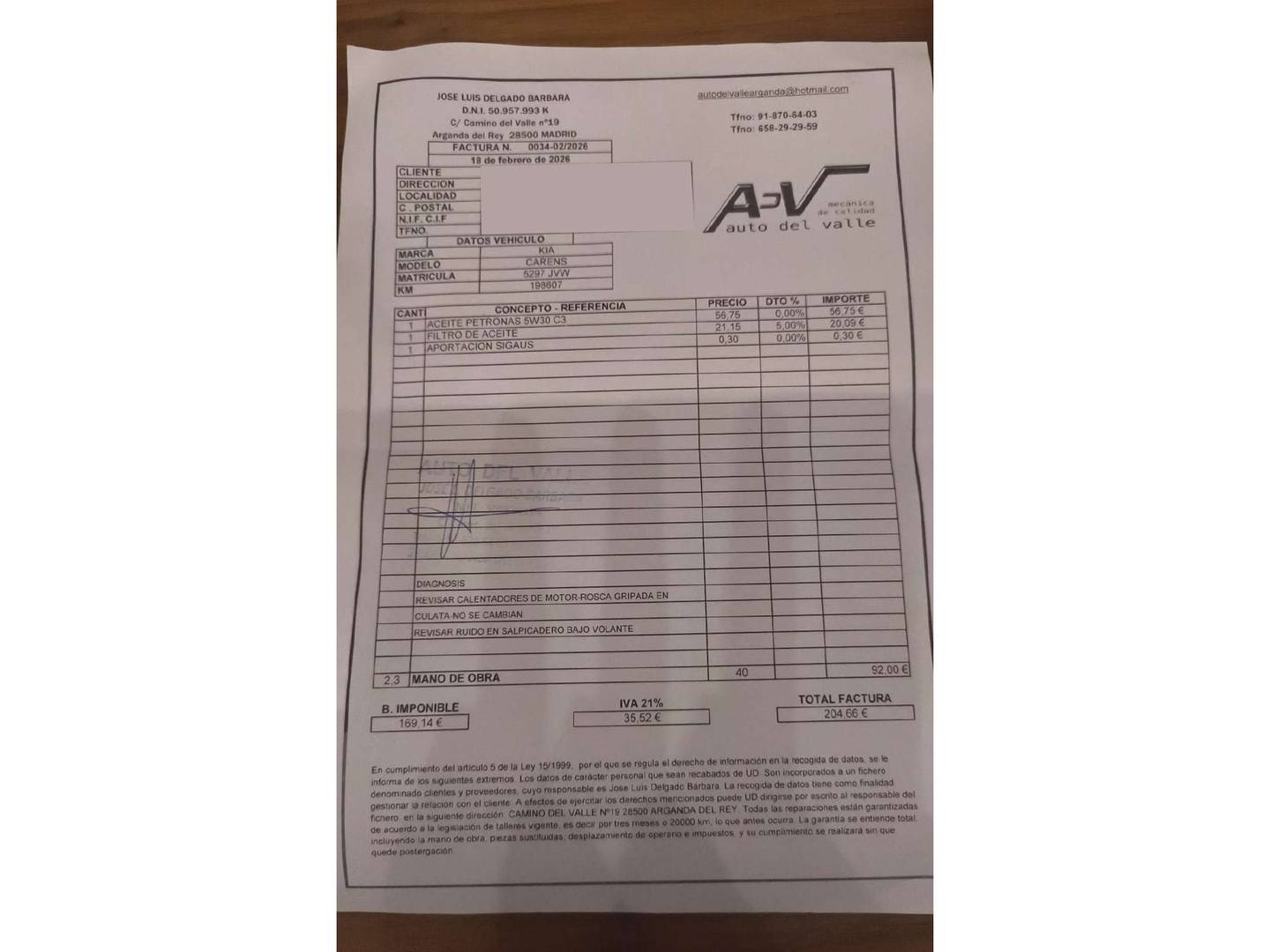 Foto del mantenimiento del KIA Carens Kia Carens 1.7 CRDi VGT UEFA Euro2016 Eco-Dynamics (141 CV)