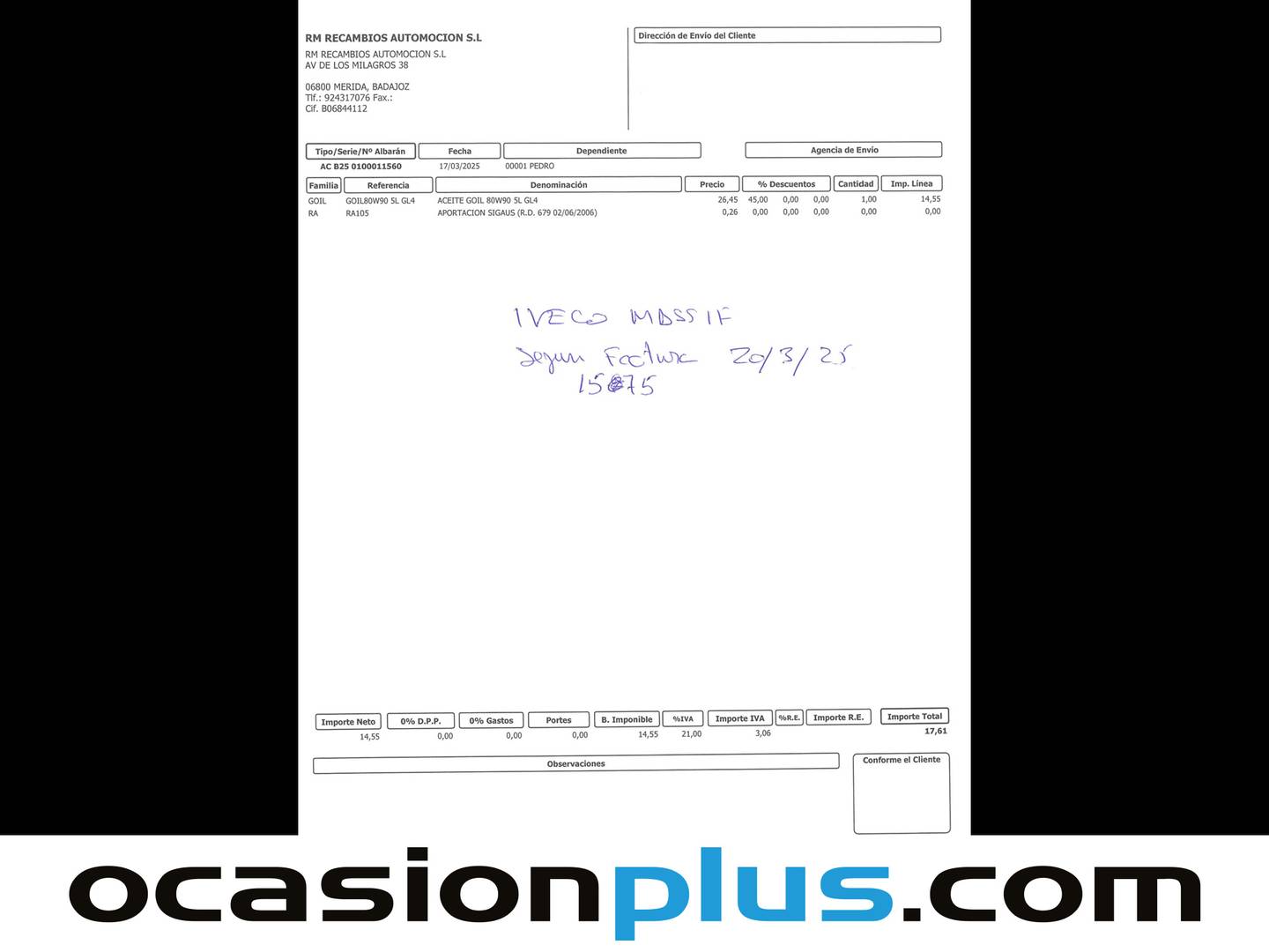 Foto del mantenimiento del Iveco Massif Iveco Massif 25 S 15 SW5P 107 kW (146 CV)