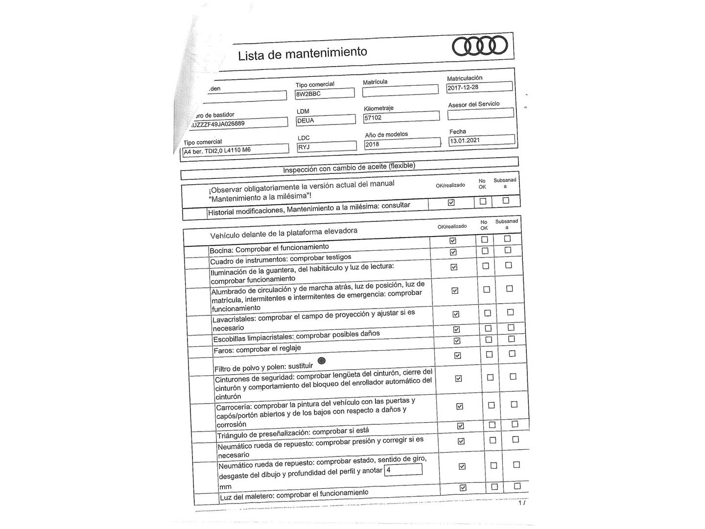 Foto del mantenimiento del Audi A4 Audi A4 S line edition 2.0 TDI (150 CV)