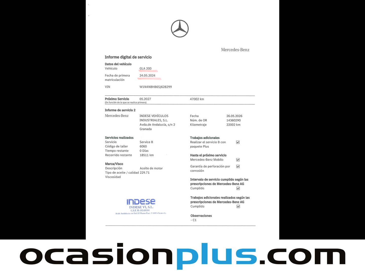 Foto del mantenimiento del Mercedes GLA Mercedes GLA 200 (163 CV)