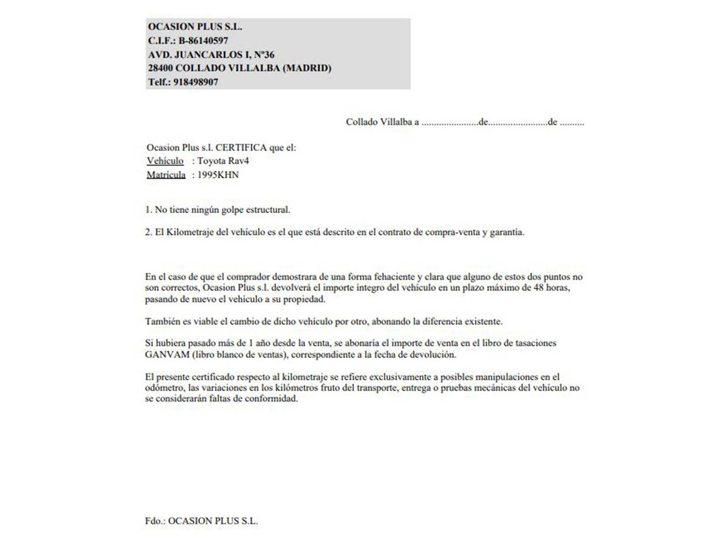 Foto del certificado del Toyota Rav4 Toyota Rav4 2.5l hybrid Advance 2WD (197 CV)