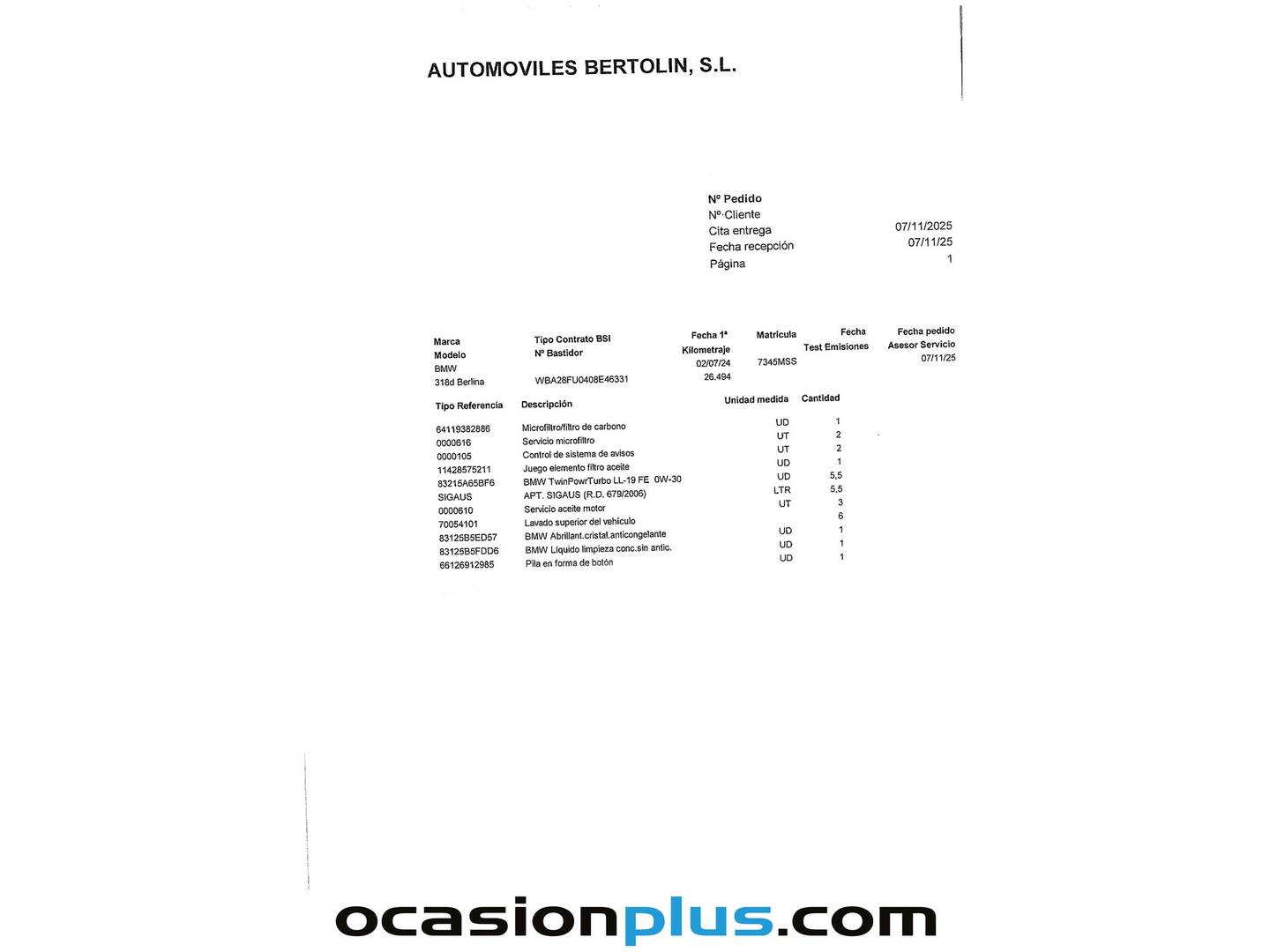 Foto del mantenimiento del BMW Serie 3 BMW Serie 3 318d (150 CV) Pack M