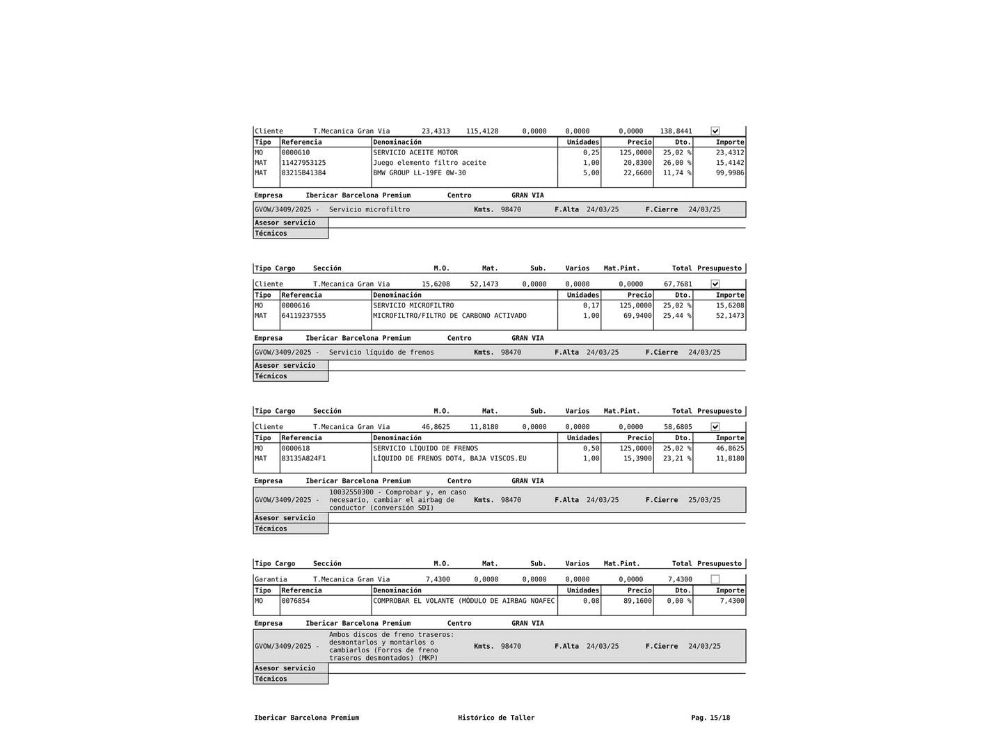 Foto del mantenimiento del BMW Serie 3 BMW Serie 3 320i Gran Turismo (184 CV)