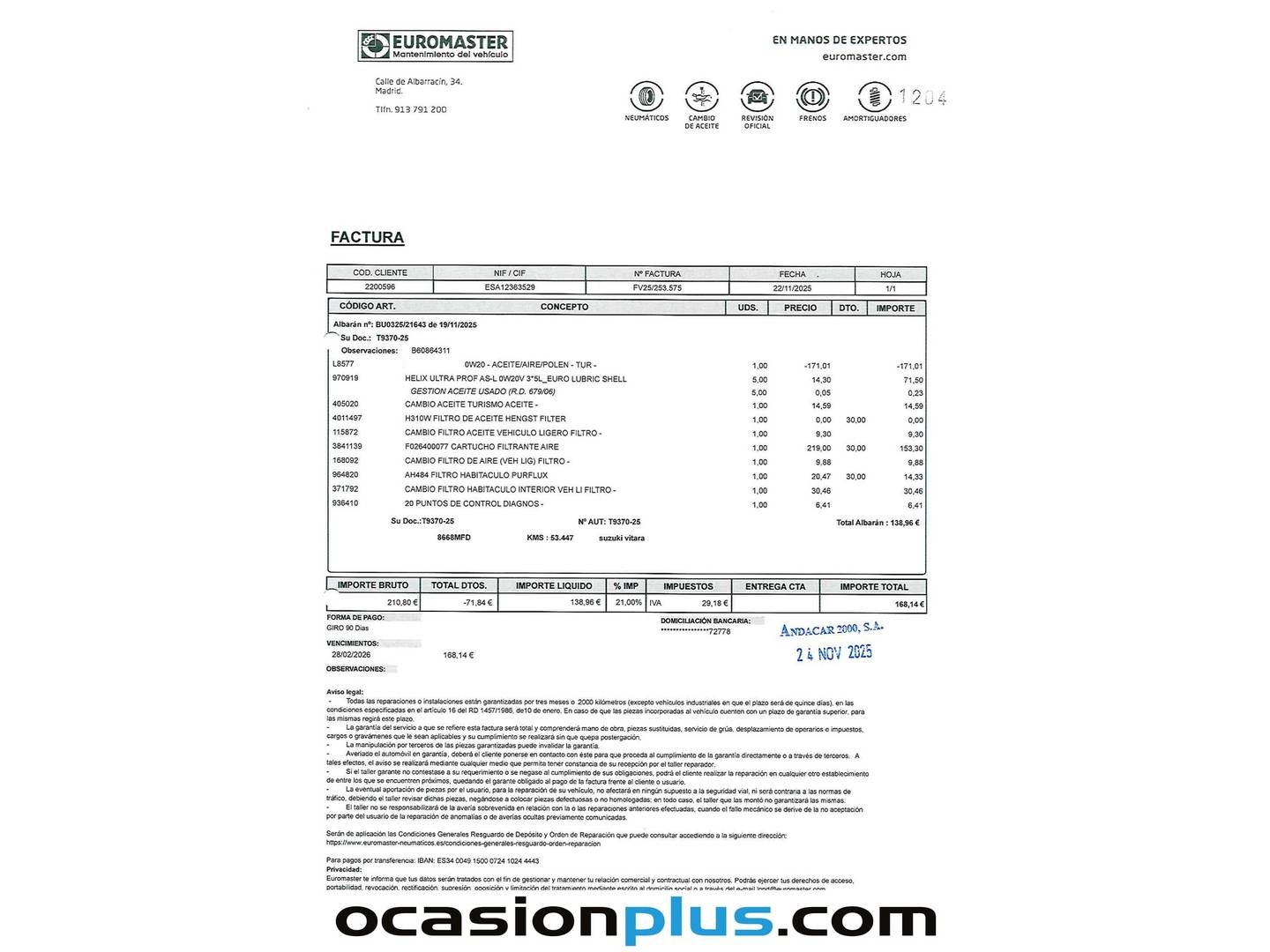 Foto del mantenimiento del Suzuki Vitara Suzuki Vitara 1.4 T Mild Hybrid GLE 4WD (129 CV)