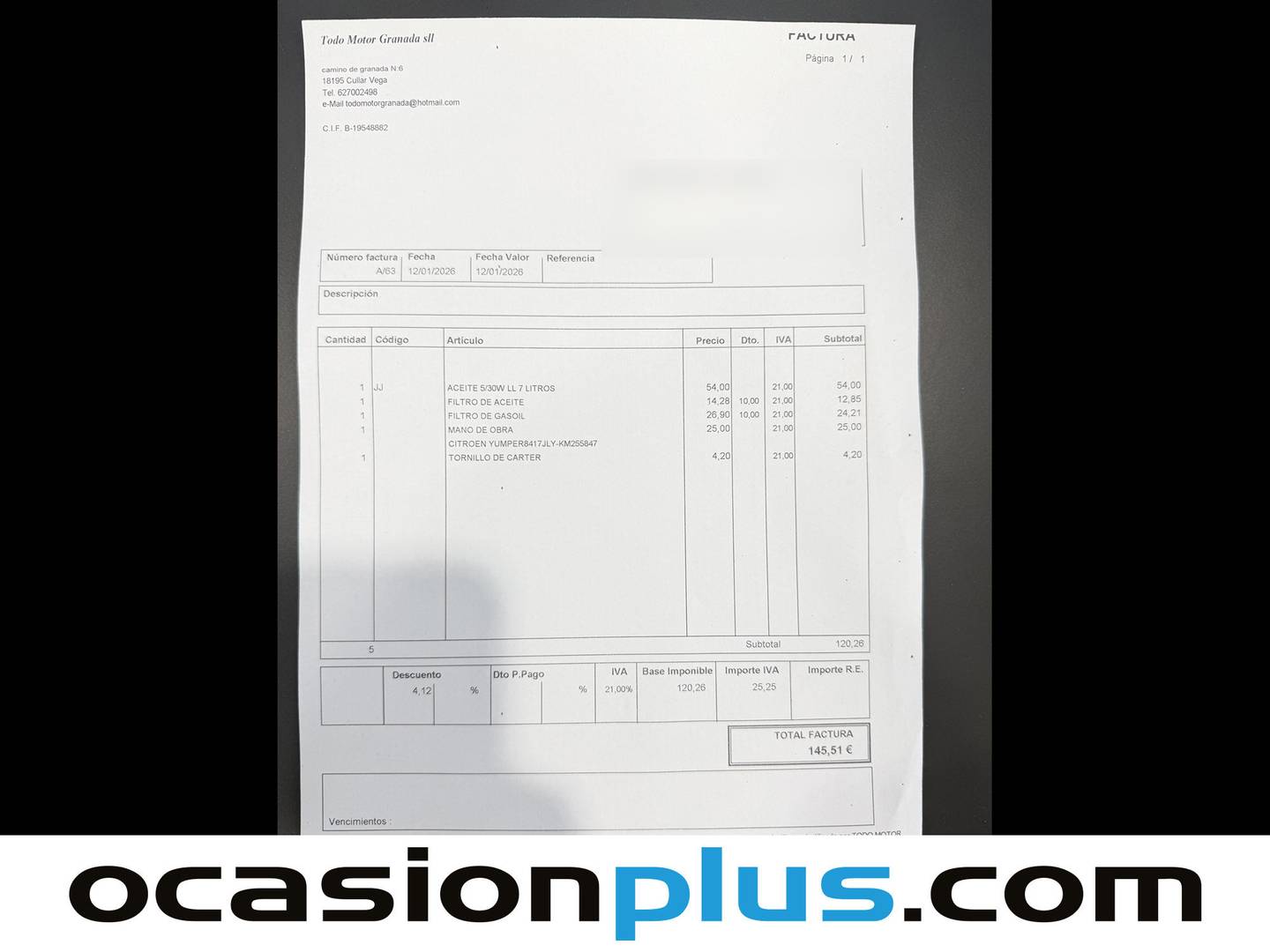 Foto del mantenimiento del Citroën Jumper Citroën Jumper Furgon BlueHDi 130 30 L1H1 (130 CV)