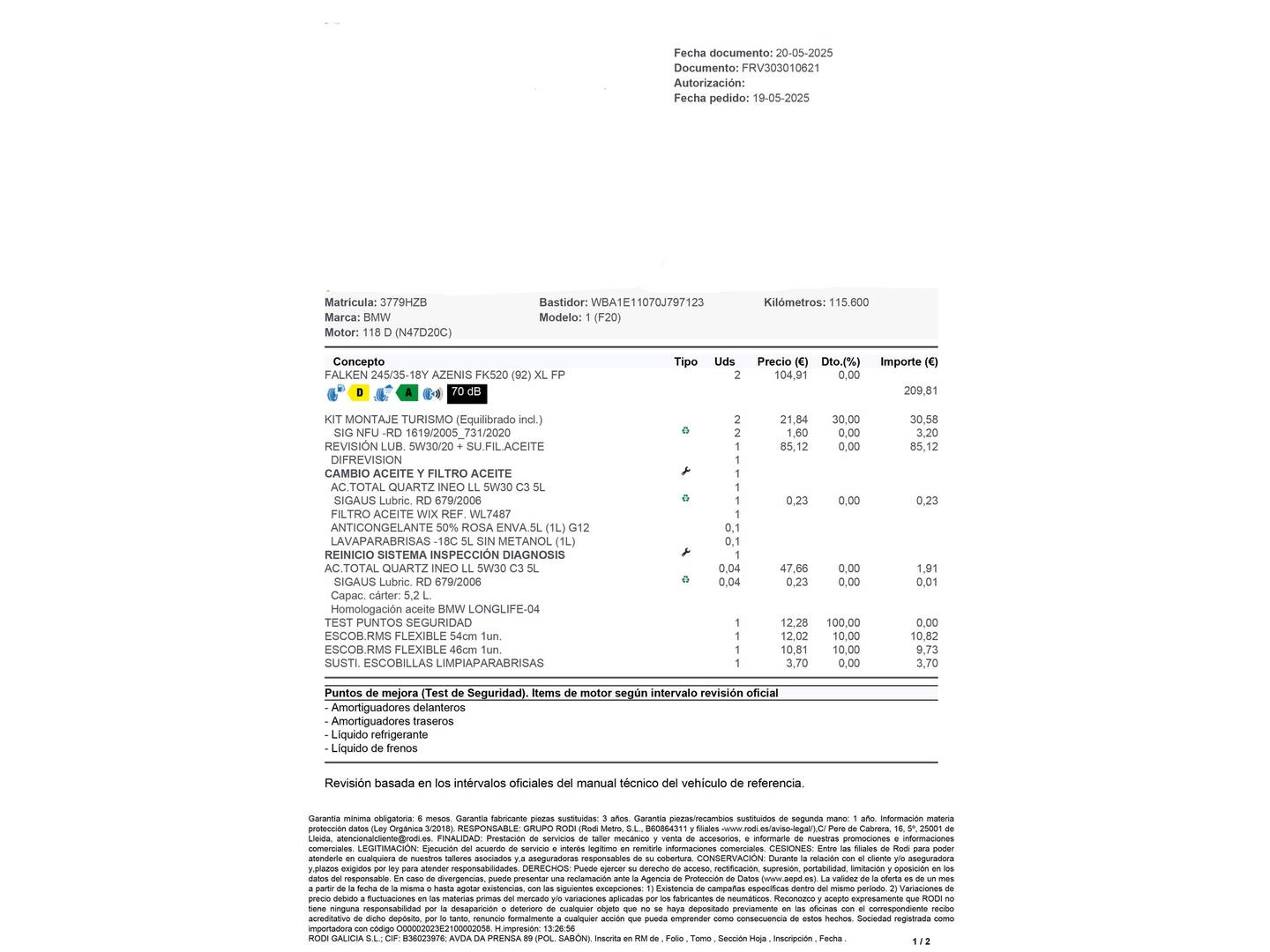 Foto del mantenimiento del BMW Serie 1 BMW Serie 1 118d (143 CV) Pack M