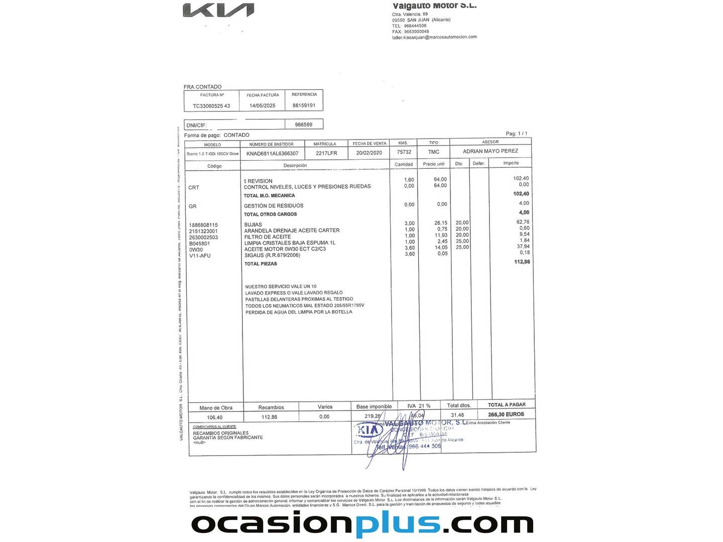 Foto del mantenimiento del KIA Stonic Kia Stonic 1.0 T-GDi Drive (100 CV)