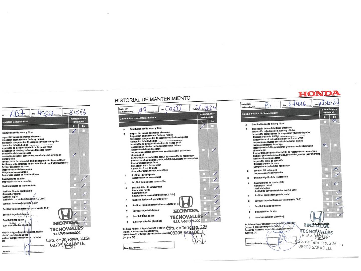 Foto del mantenimiento del Honda CR-V Honda CR-V 1.5 VTEC TURBO Elegance Navi 4x2  (173 CV)
