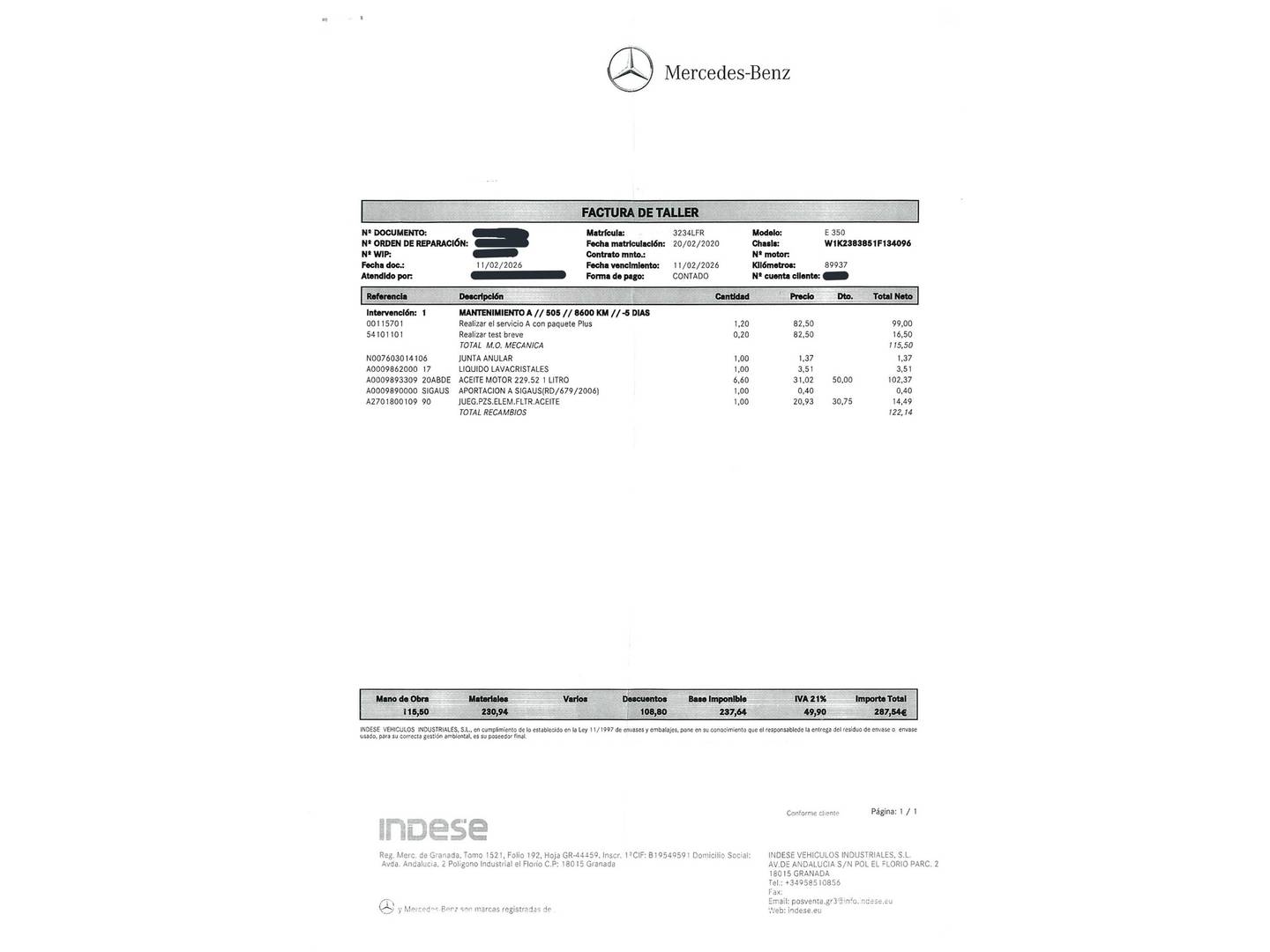 Foto del mantenimiento del Mercedes Clase E Mercedes Clase E 350 Coupe (299 CV) Pack AMG