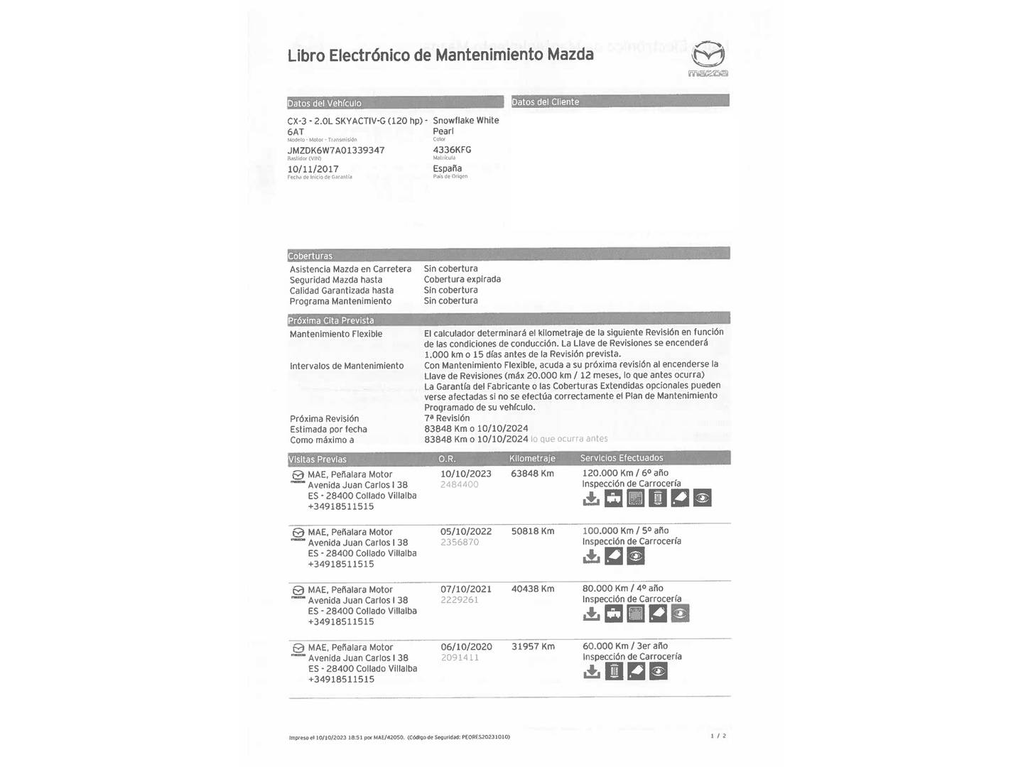 Foto del certificado del Mazda CX-3 Mazda CX-3 2.0 SKYACTIV GE Luxury 2WD AT (120 CV)