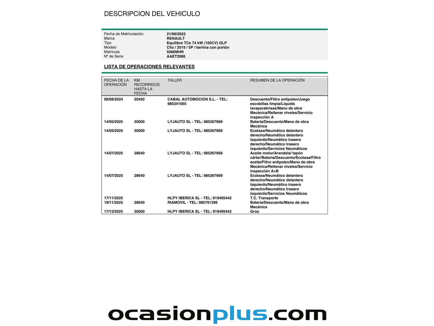 Foto del mantenimiento del Renault Clio Renault Clio Equilibre TCe (100 CV) GLP