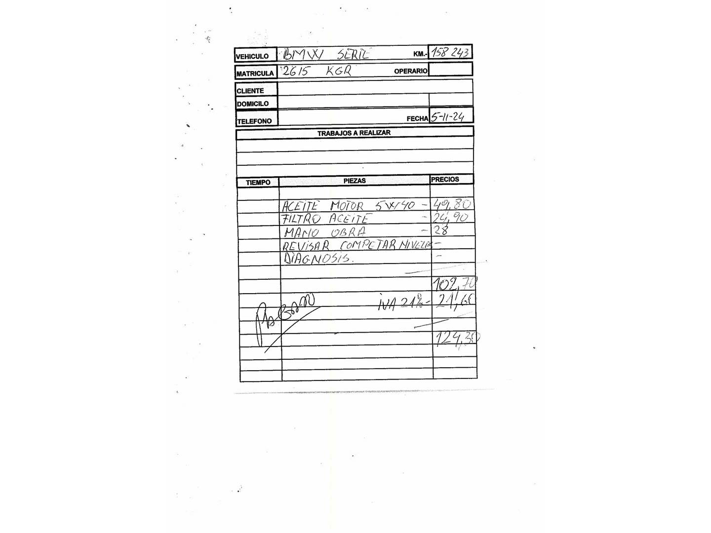Foto del mantenimiento del BMW Serie 3 BMW Serie 3 318d Business (150 CV)