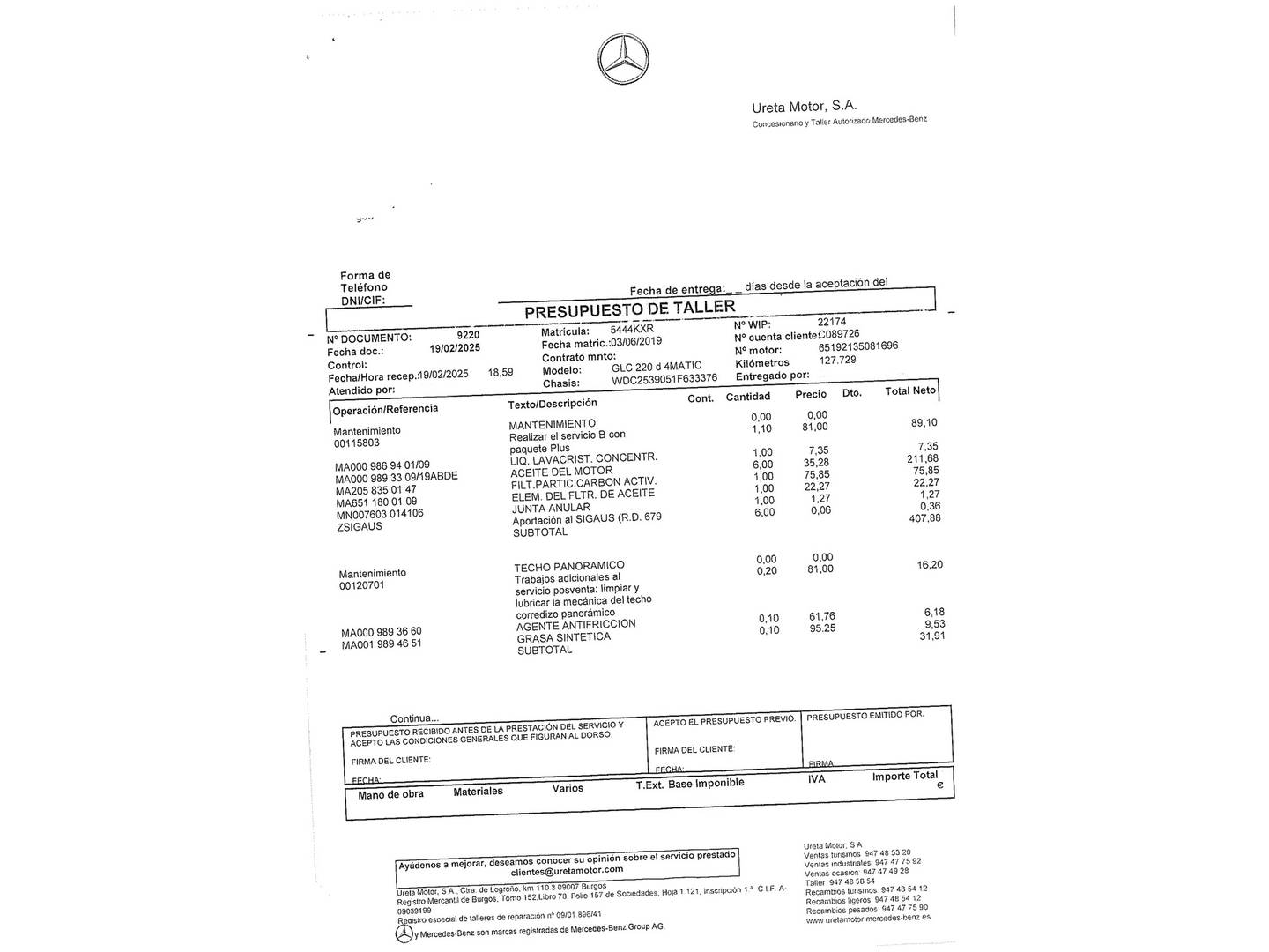 Foto del mantenimiento del Mercedes Clase GLC Mercedes GLC 220 d 4Matic (170 CV)