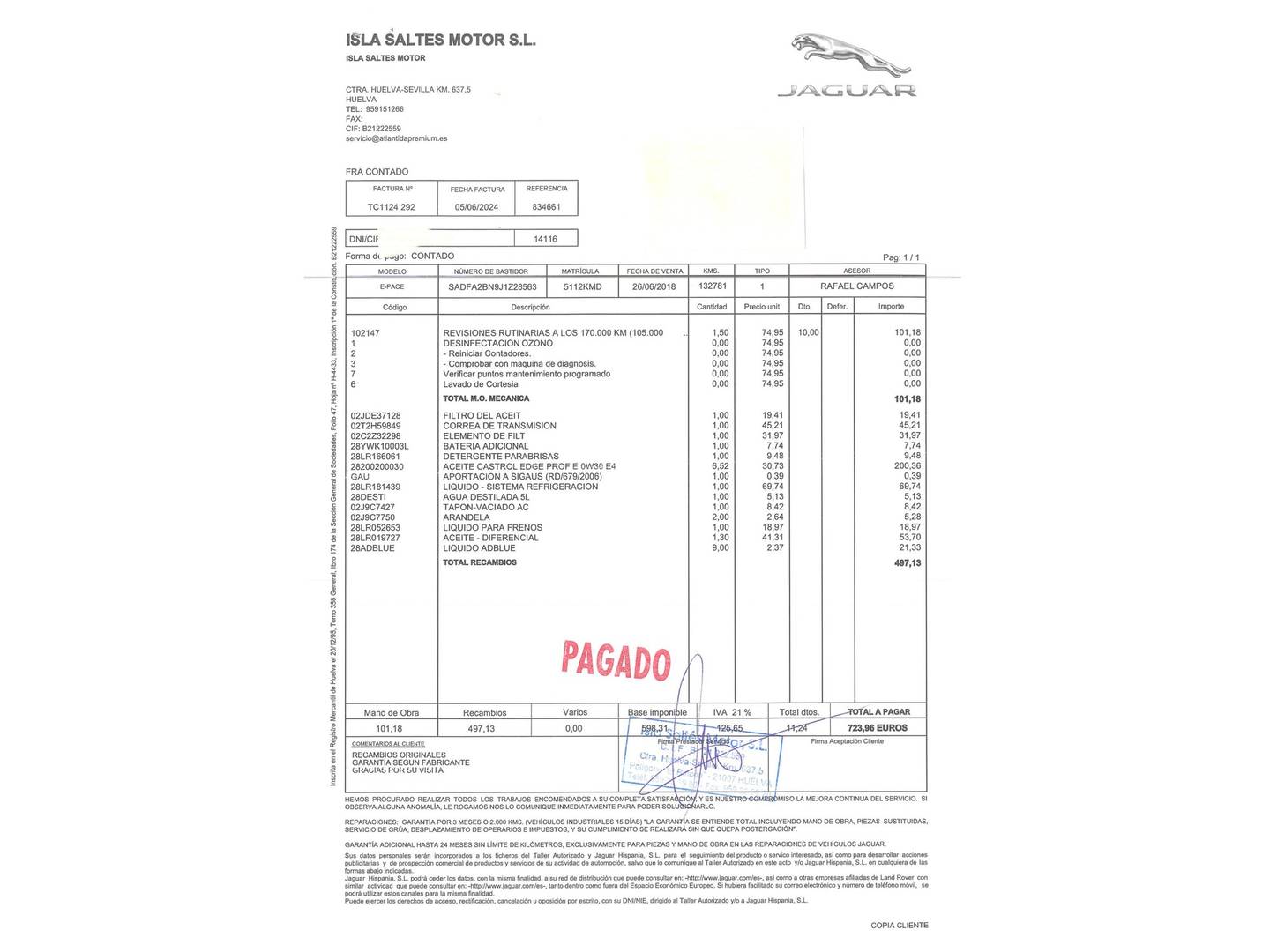 Foto del mantenimiento del Jaguar E-Pace Jaguar E-PACE 2.0D 4WD Auto (150 CV)
