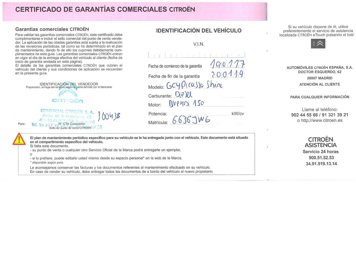 Foto del mantenimiento del Citroën Grand C4 Picasso Citroën Grand C4 Picasso BlueHDi 150 Shine (150 CV) 7 PLAZAS
