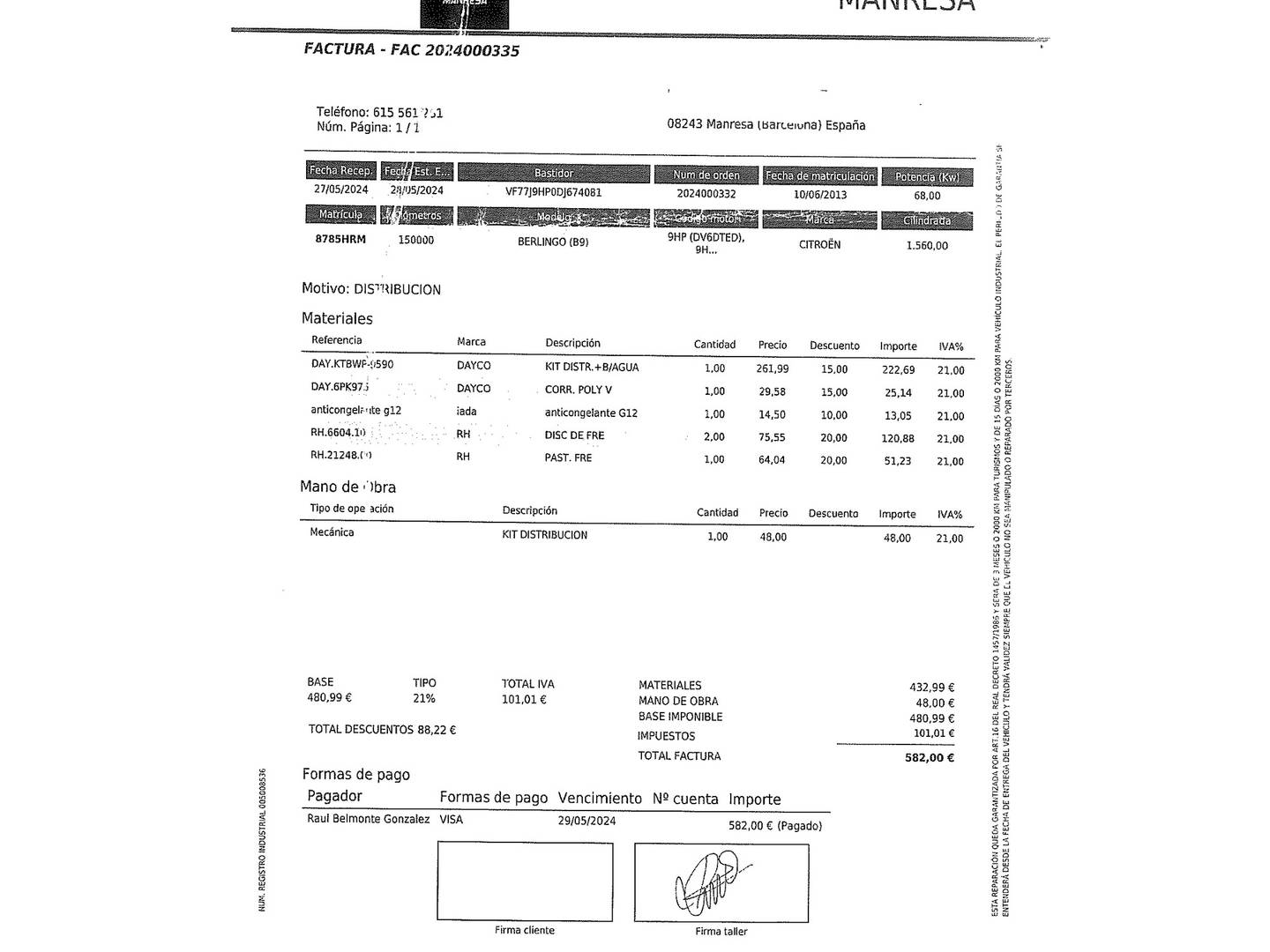 Foto del mantenimiento del Citroën Berlingo Citroën Berlingo 1.6 HDI XTR Plus (92 CV)