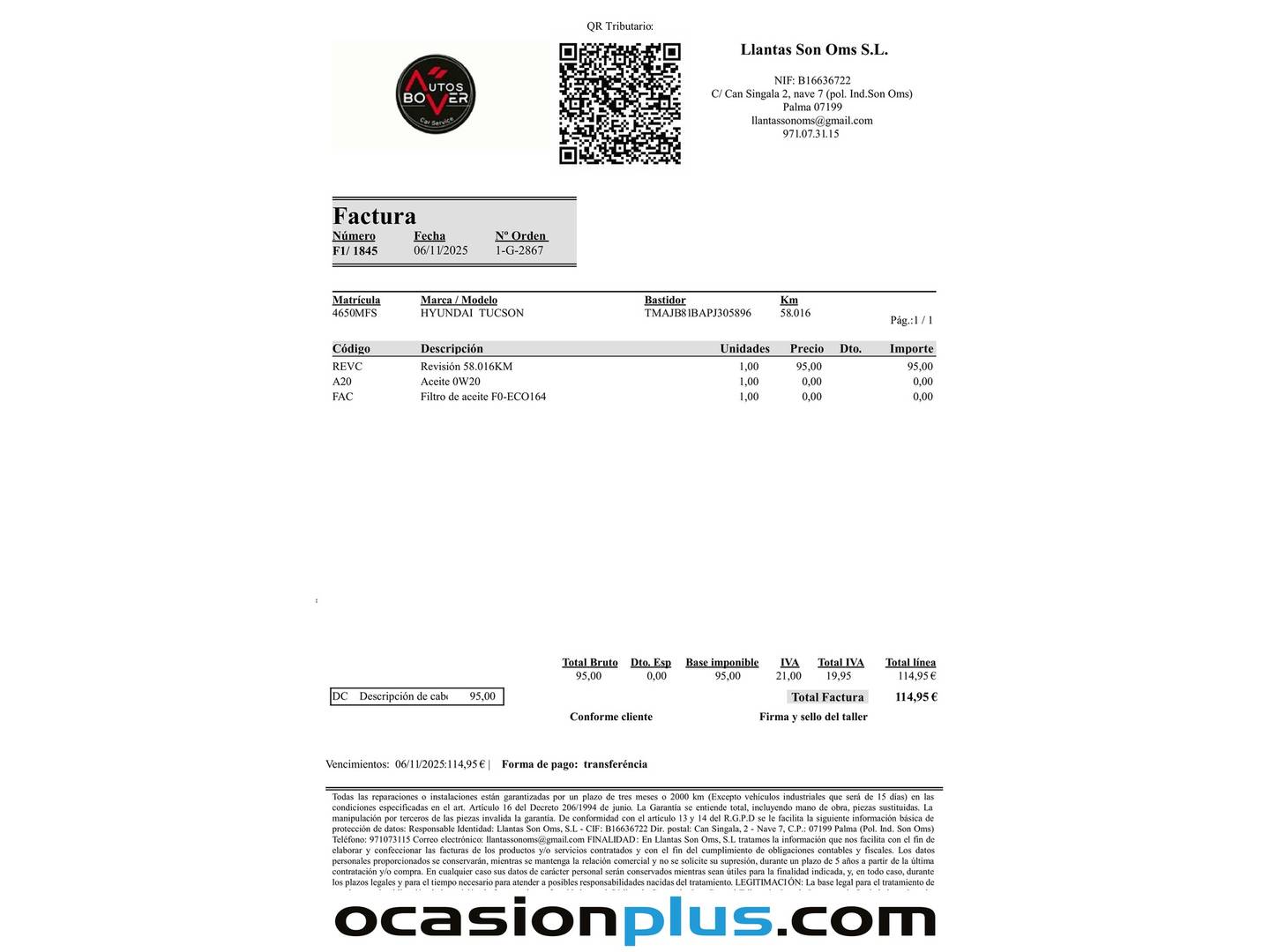 Foto del mantenimiento del Hyundai Tucson Hyundai Tucson 1.6 TGDI Klass 4x2 (150 CV)