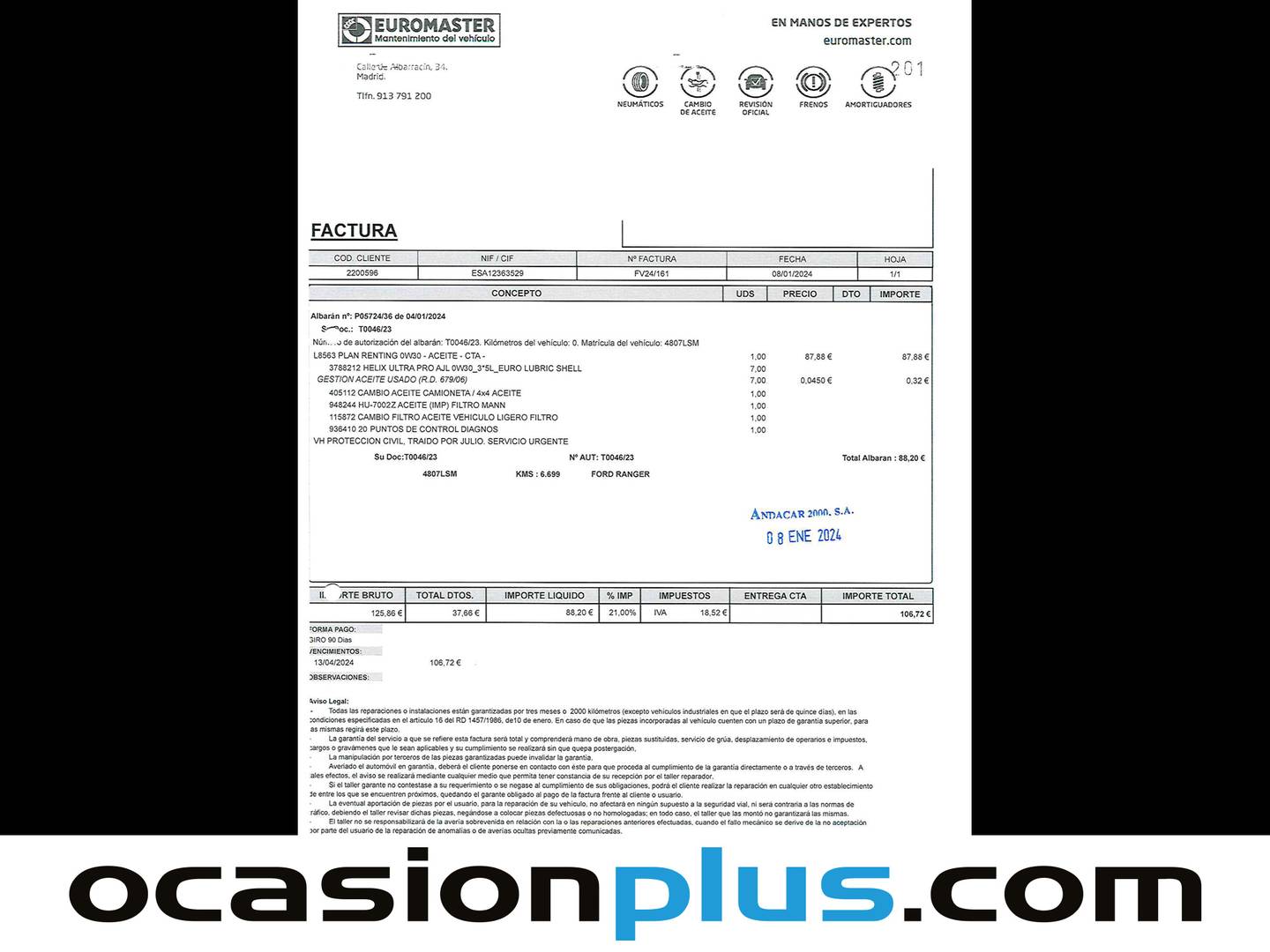 Foto del mantenimiento del Ford Ranger Ford Ranger Pickup 2.0 Ecoblue S&S Doble Cabina XLT 4x4 (170 CV)