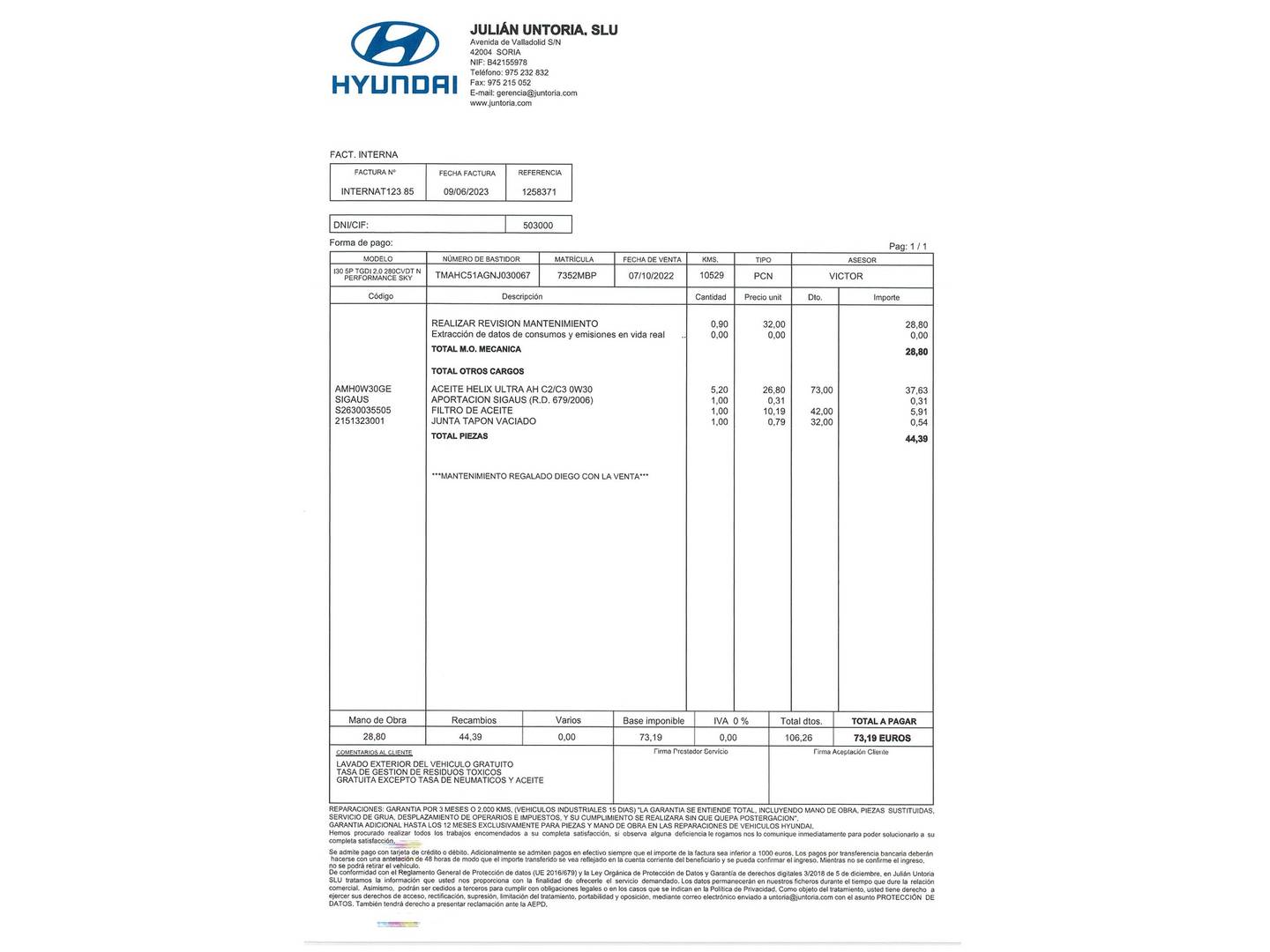 Foto del mantenimiento del Hyundai i30 Hyundai i30 2.0 TGDI N Performance Sky DCT (280 CV)