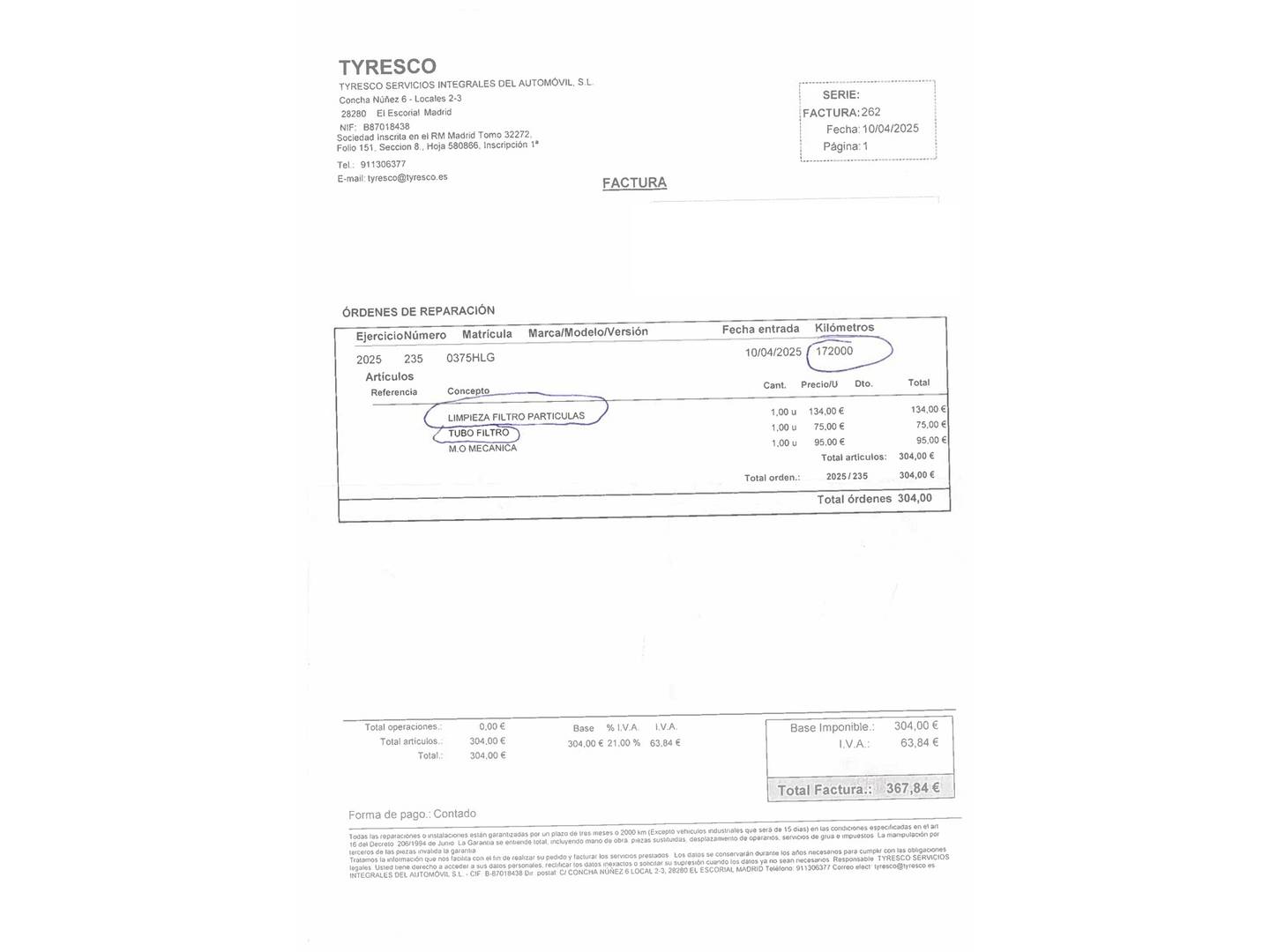 Foto del mantenimiento del Peugeot 308 Peugeot 308 SW SW 1.6 e-HDI Access FAP (112 CV)